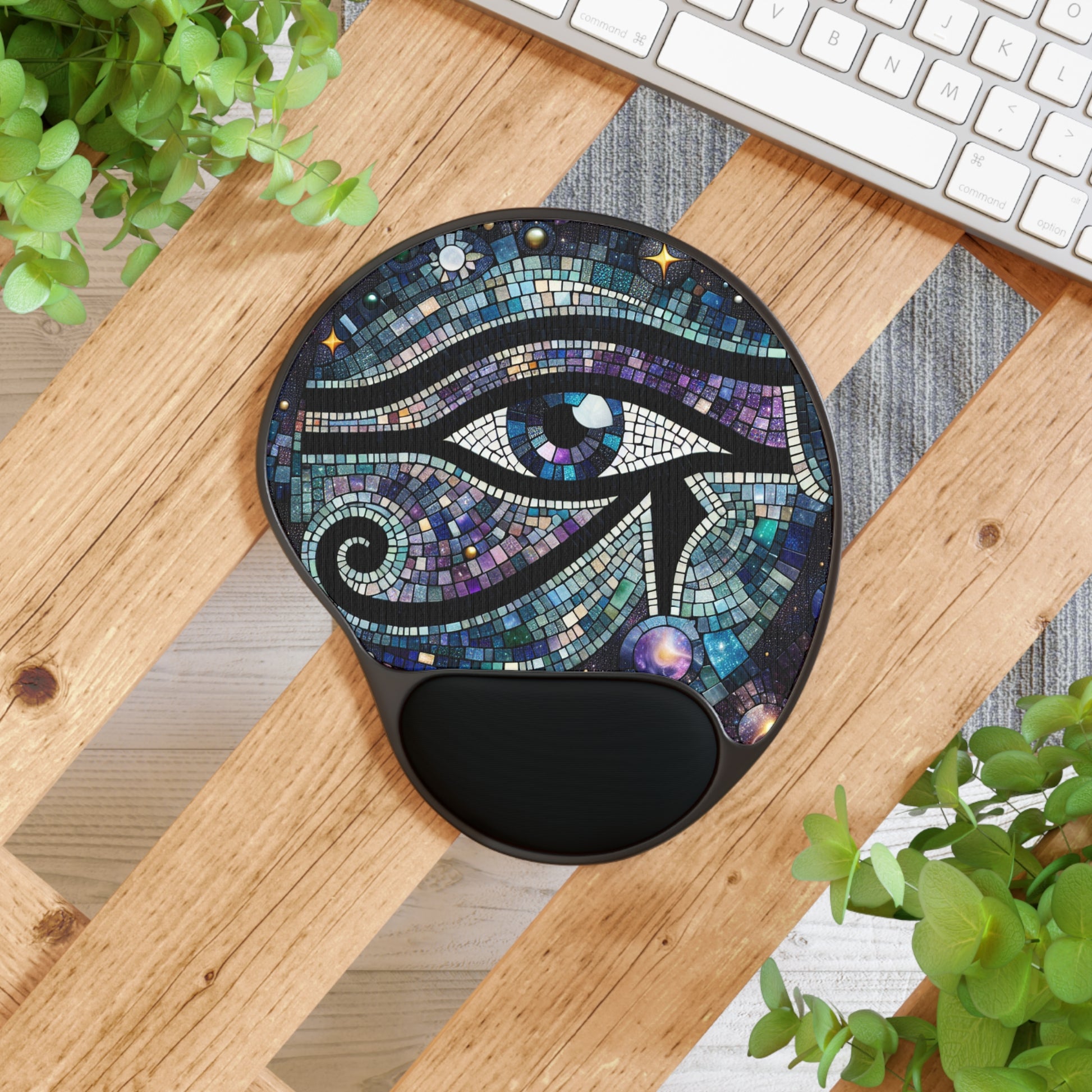 Mosaic Eye Mouse Pad, Cosmic Desk Accessory, Ergonomic Wrist Rest, Computer Gift for Gamers, Astrology Decor, Office Essentials