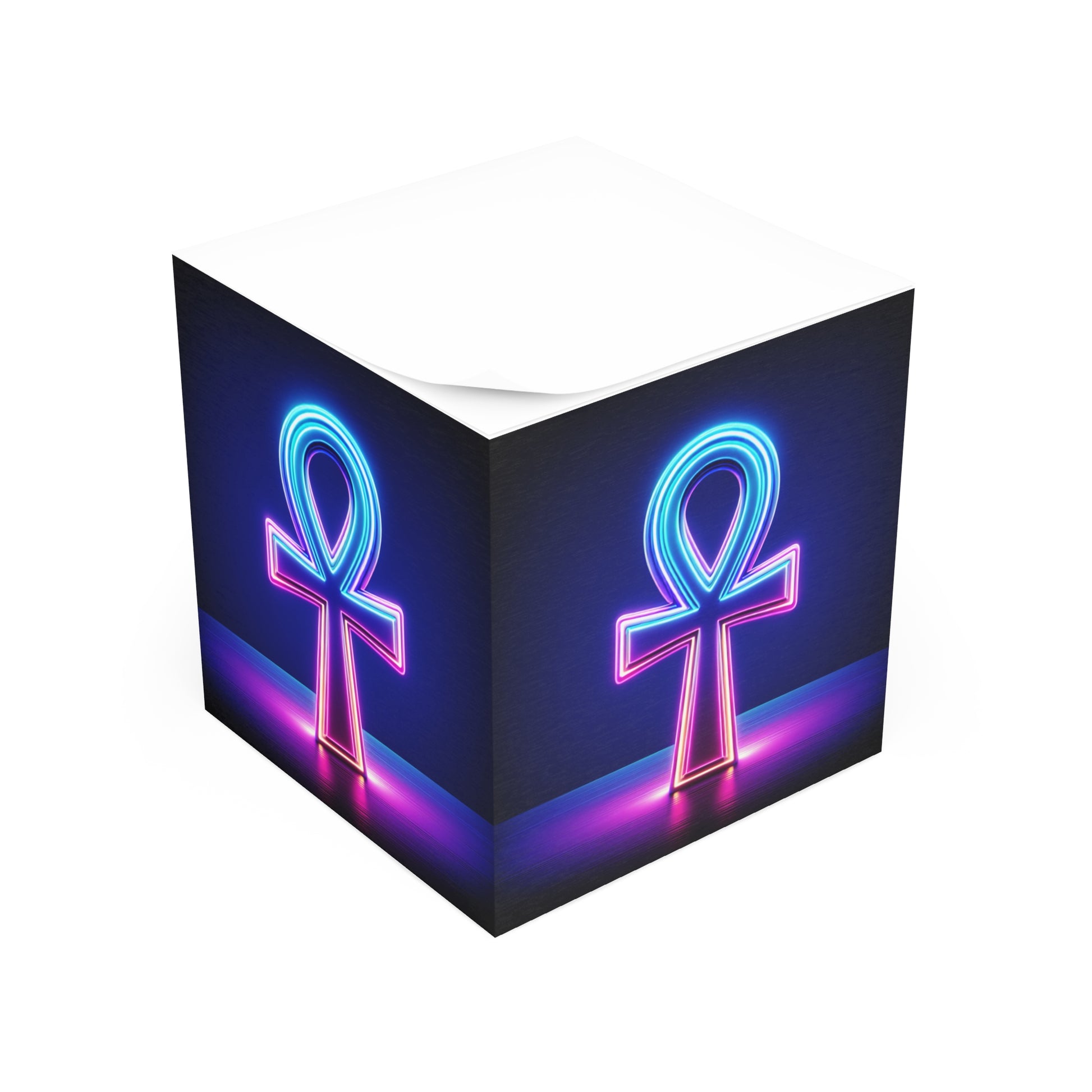 Neon Ankh Note Cube - Vibrant Desk Decor, Egyptian Symbol Stationery, Unique Gift, Office Accessory, Home Office Decor