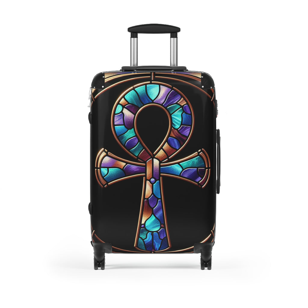 Stained Glass Ankh Suitcase, Travel Luggage, Bohemian Style Carry-On, Unique Vacation Bag, Art-Inspired Travel Gear