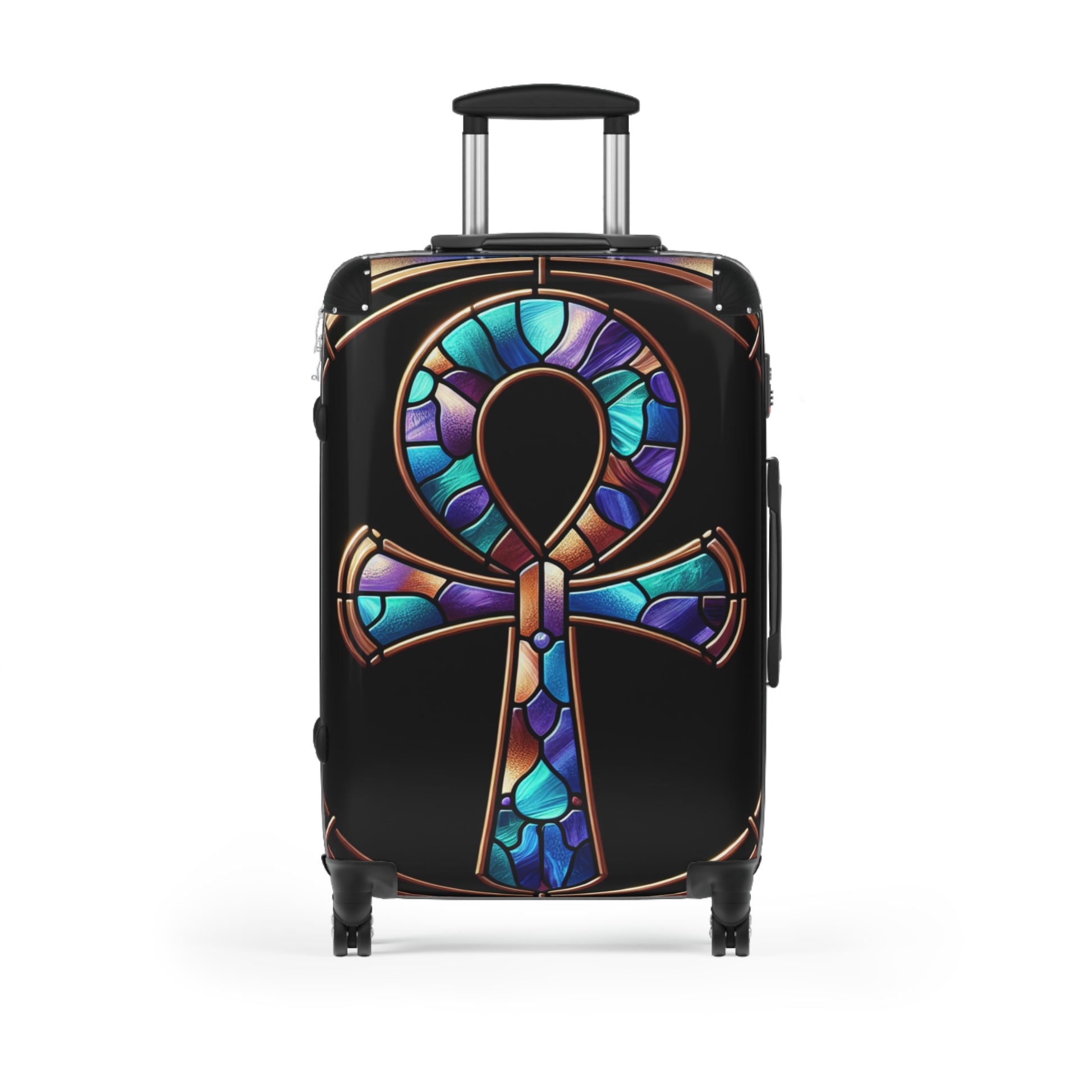Stained Glass Ankh Suitcase, Travel Luggage, Bohemian Style Carry-On, Unique Vacation Bag, Art-Inspired Travel Gear