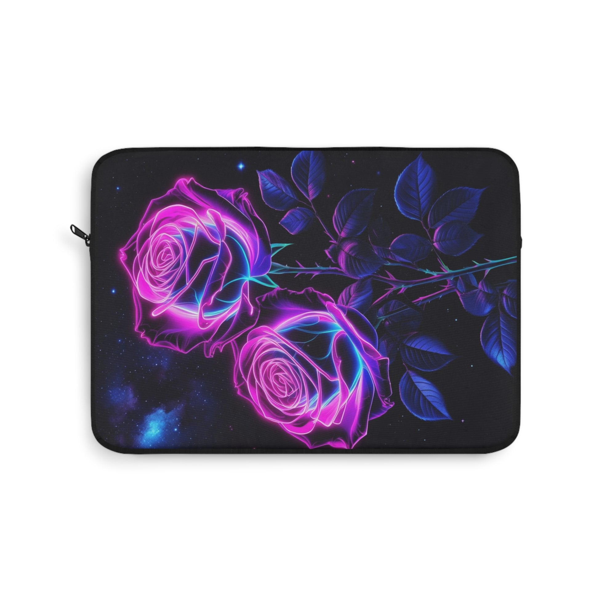 Neon Rose Laptop Sleeve | Floral Tech Case, Gift for Teal Aesthetic, Computer Bag, Stylish Cover, Galatic Laptop Protector