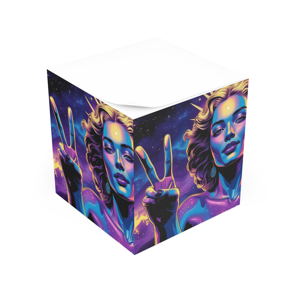 Galactic Vibes Note Cube, Inspirational Desk Organizer, Space Artwork Stationery, Cosmic Gift for Dreamers, Unique Office Decor