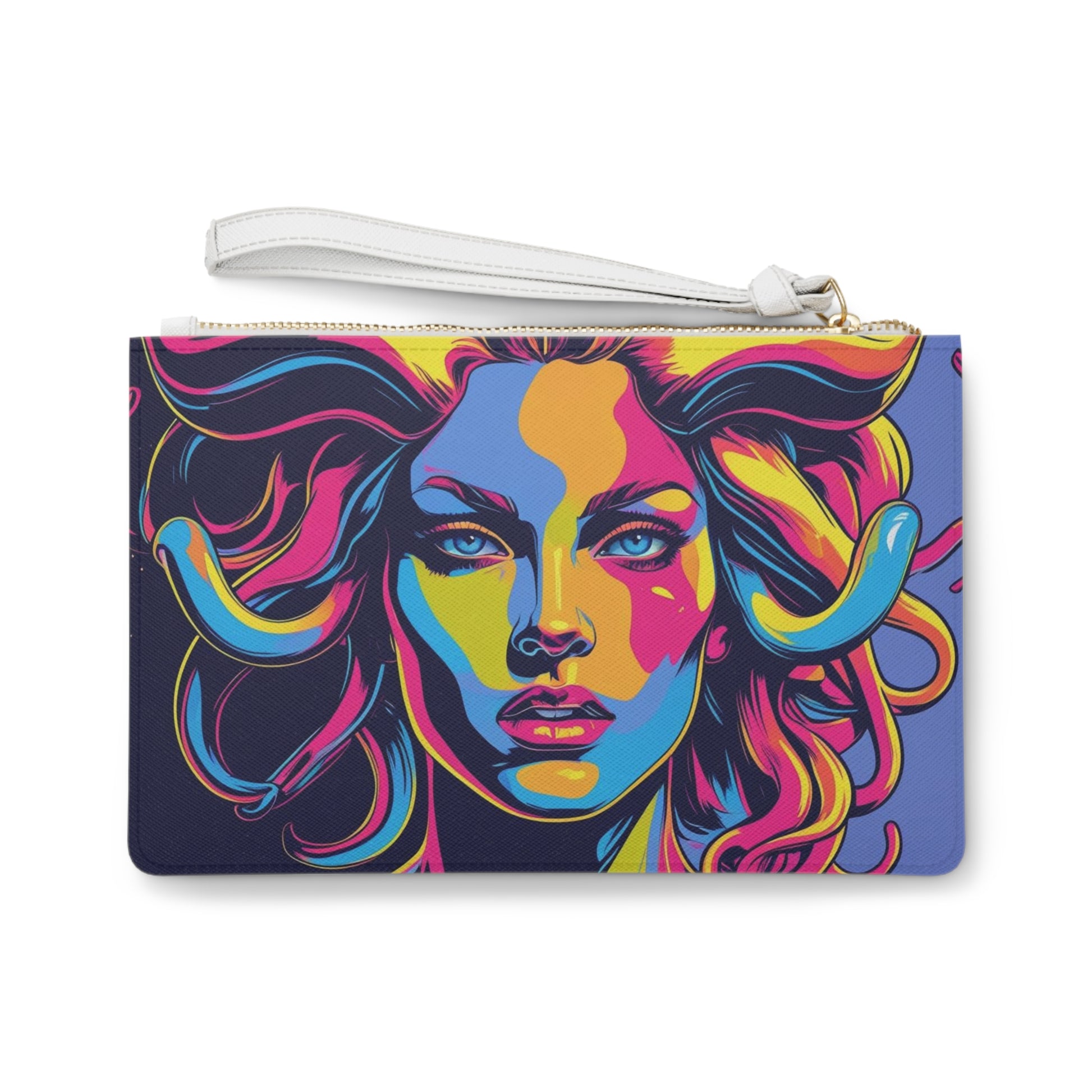 Vibrant Art Clutch Bag - Retro Route 66, Colorful Portrait, Travel Accessory, Festival Essential, Chic Evening Handbag