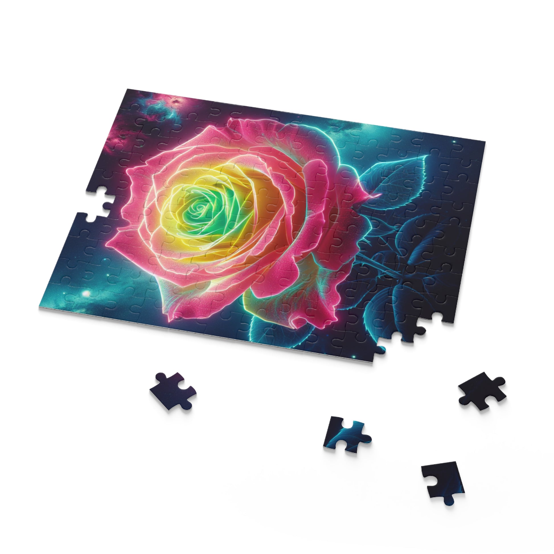 Neon Rose Puzzle - 120, 252, 500-Piece, Colorful Home Decor, Gift for Flower Lovers, Unique Puzzle, Relaxing Activity, Fun Family Game