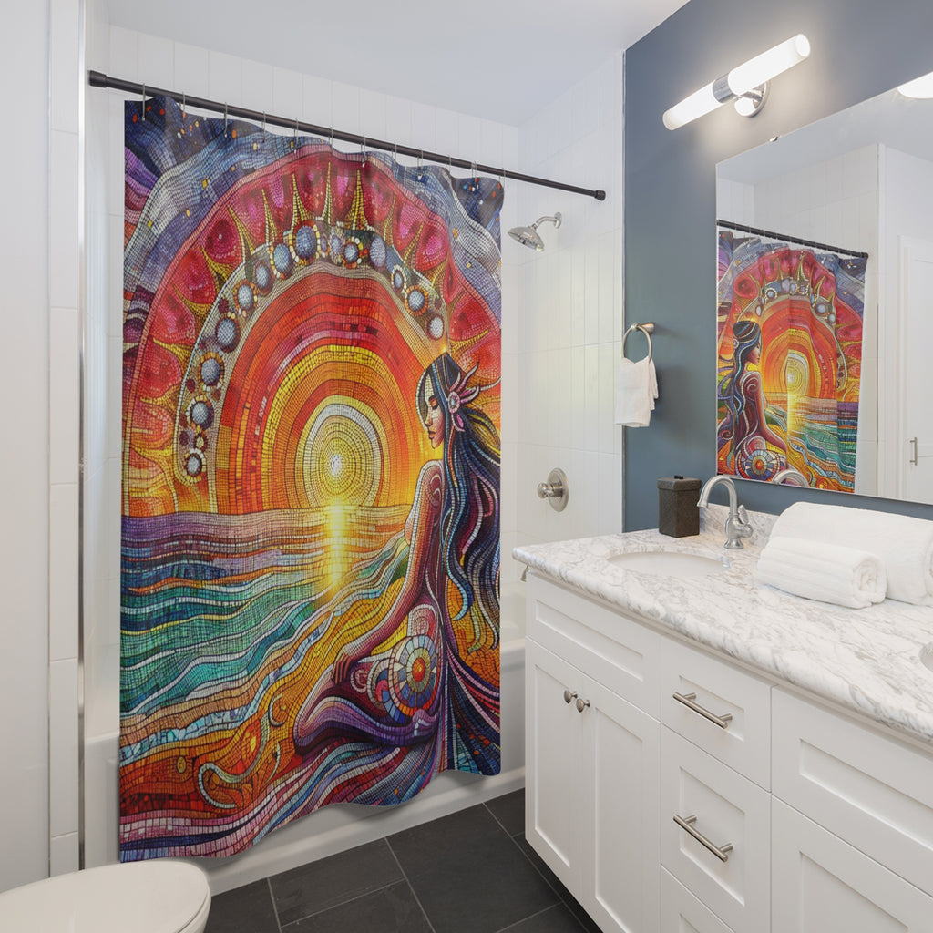 Divine Feminine Bohemian Sunset Shower Curtain - Vibrant Home Décor, Relaxing Bathroom Accessory, Yoga Inspired Gift, Spiritual Aesthetic
