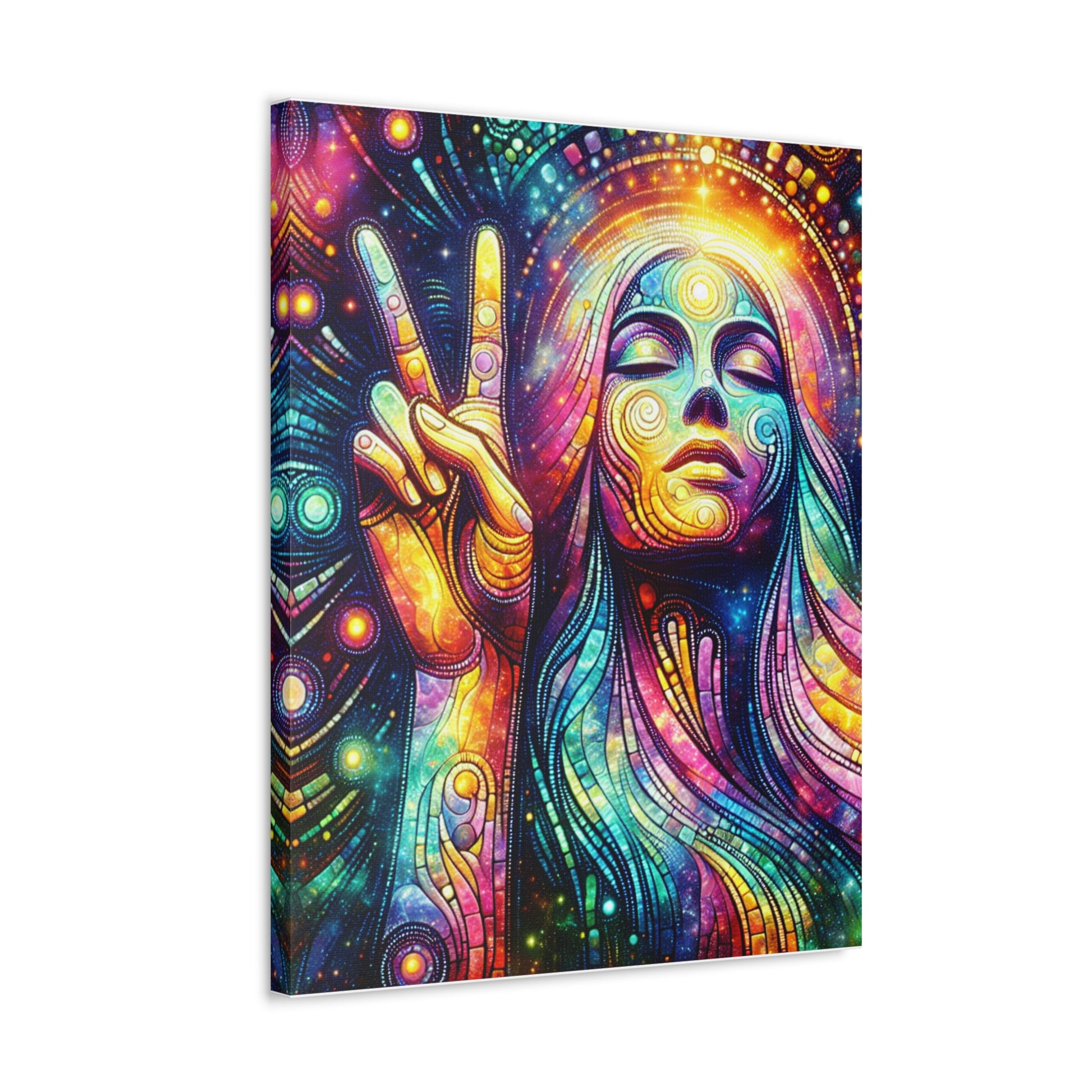 Colorful Peaceful Spirit Stretched Canvas Art, Bohemian Wall Decor, Psychedelic Artwork, Vibrant Home Decor, Unique Gift Idea