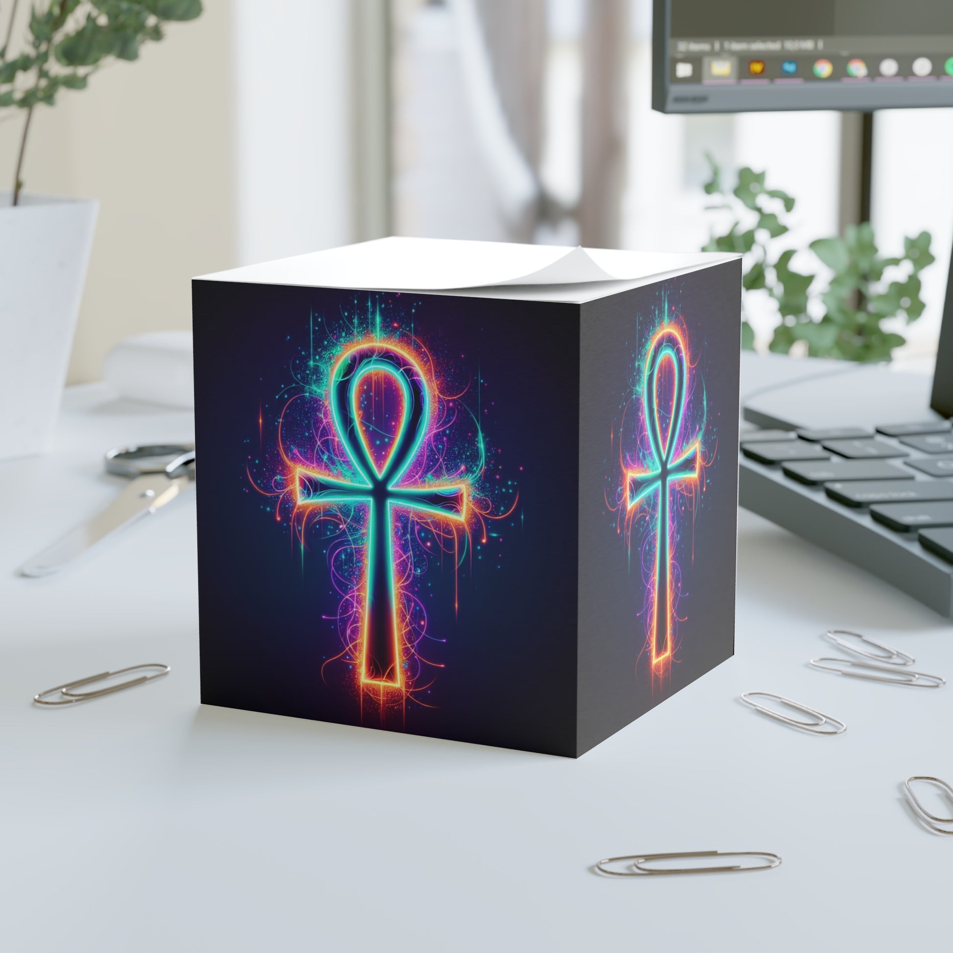 Neon Ankh Note Cube - Colorful Sticky Notes for Inspired Ideas, Desk Decor, Gifts for Students, Office Supplies, School Essentials