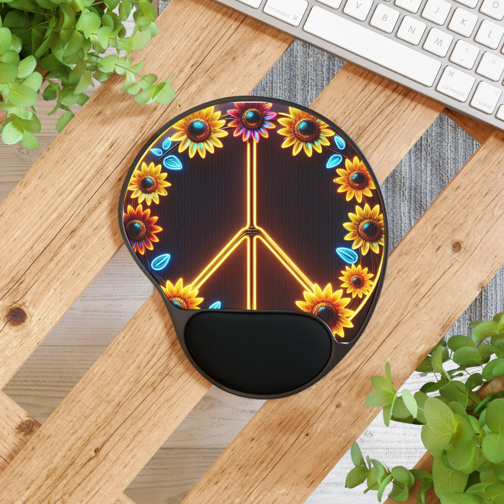 Sunflower Peace Sign Mouse Pad with Wrist Rest, Cute Desk Accessory, Office Gifts, Floral Decor, Computer Accessories