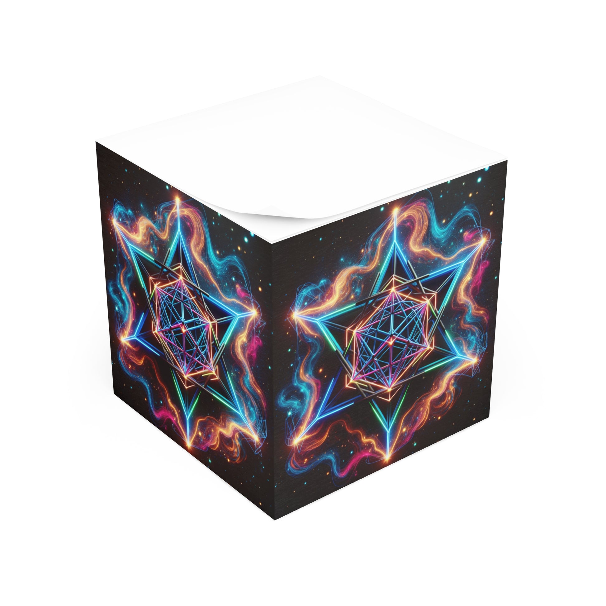 Colorful Geometric Note Cube - Desk Organizer, Office Gift, Study Supplies, Artistic Sticky Notes, Mindfulness Decor