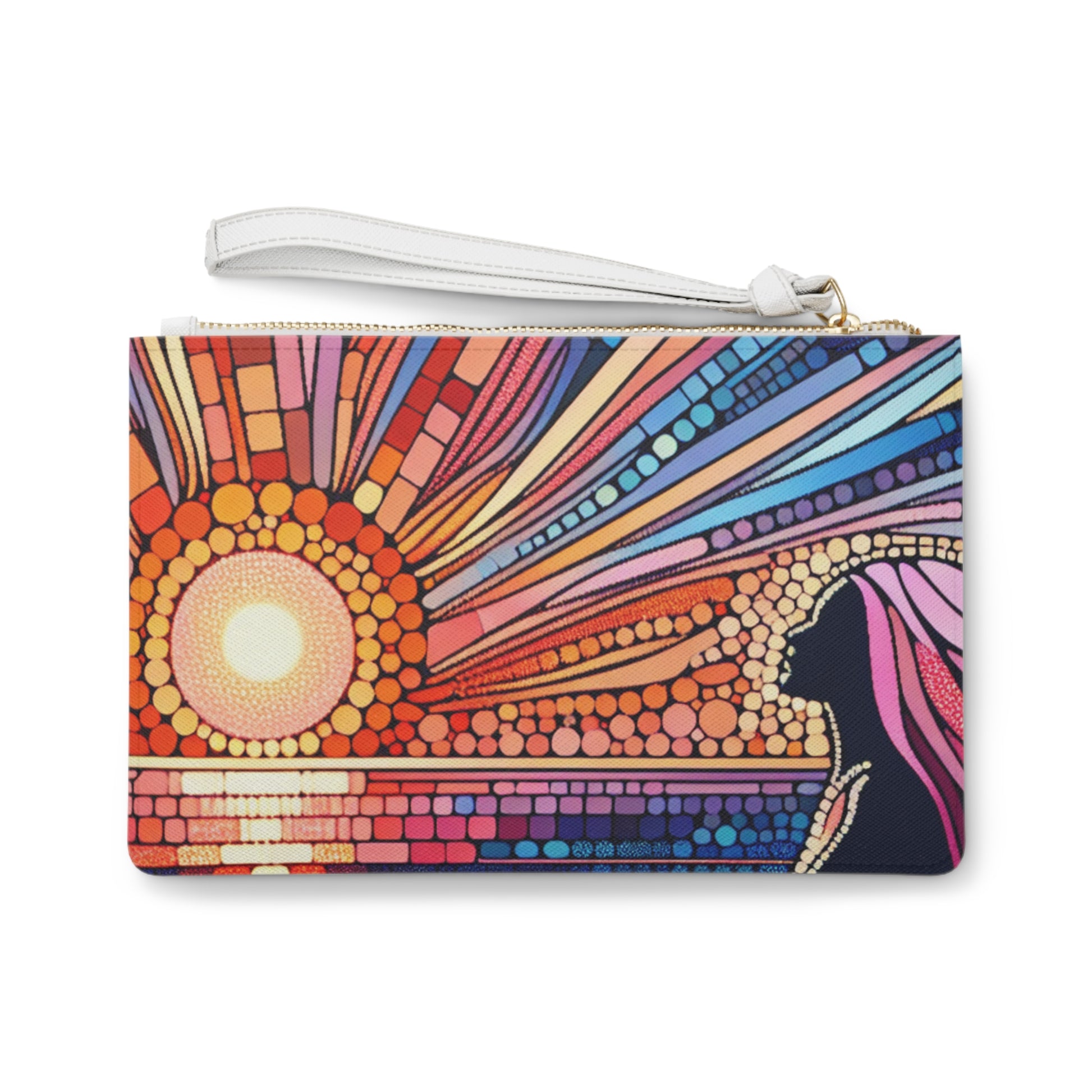 Vibrant Rose and Sunset Clutch Bag, Artistic Wristlet, Colorful Pouch, Floral Accessory, Boho Chic Gift, Everyday Carry