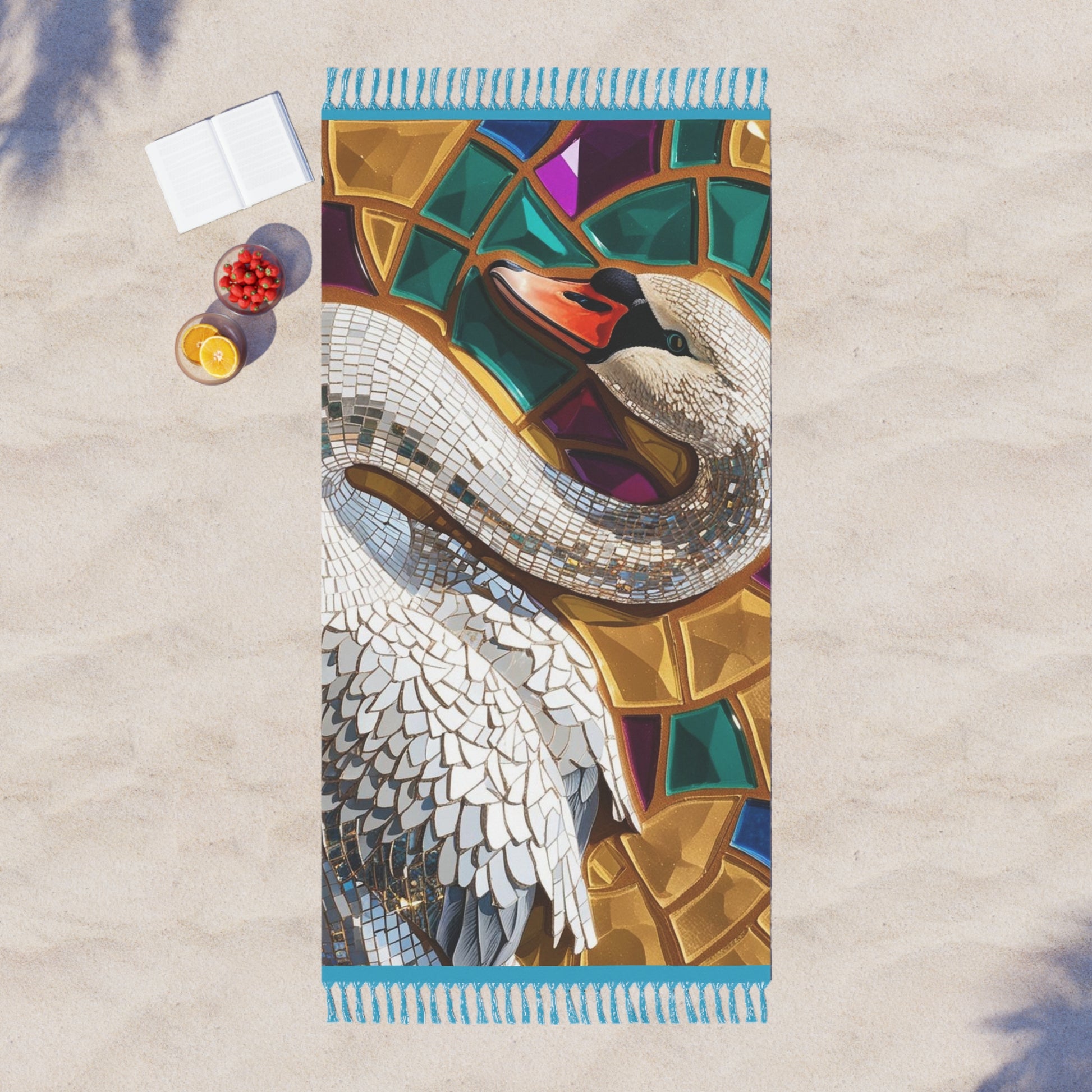 Boho Summer Swan Beach Throw Blanket - Chic Patio Decor, Stylish Picnic Accessory, Unique Gift for Beach Lovers, Summer Outdoor Essential