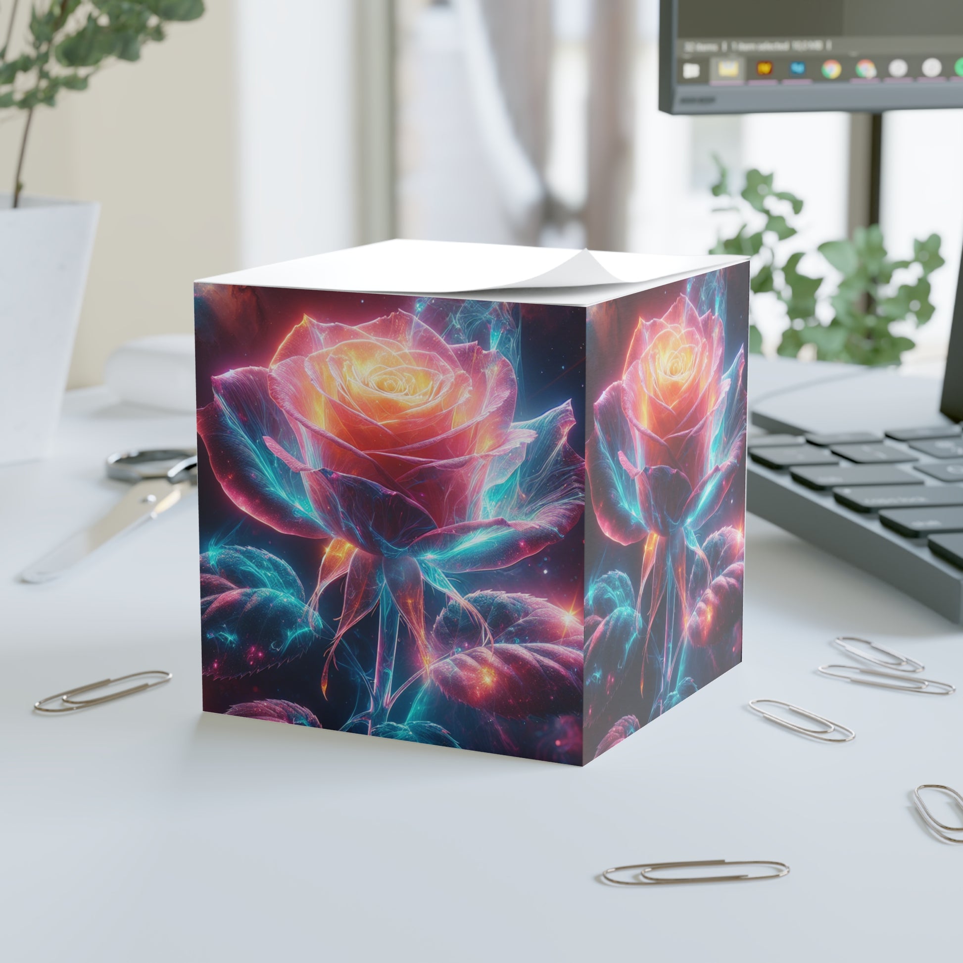 Vibrant Rose Note Cube, Floral Memo Block, Colorful Desk Accessory, Unique Gift for Teachers, Office Decor, Stationery Essential