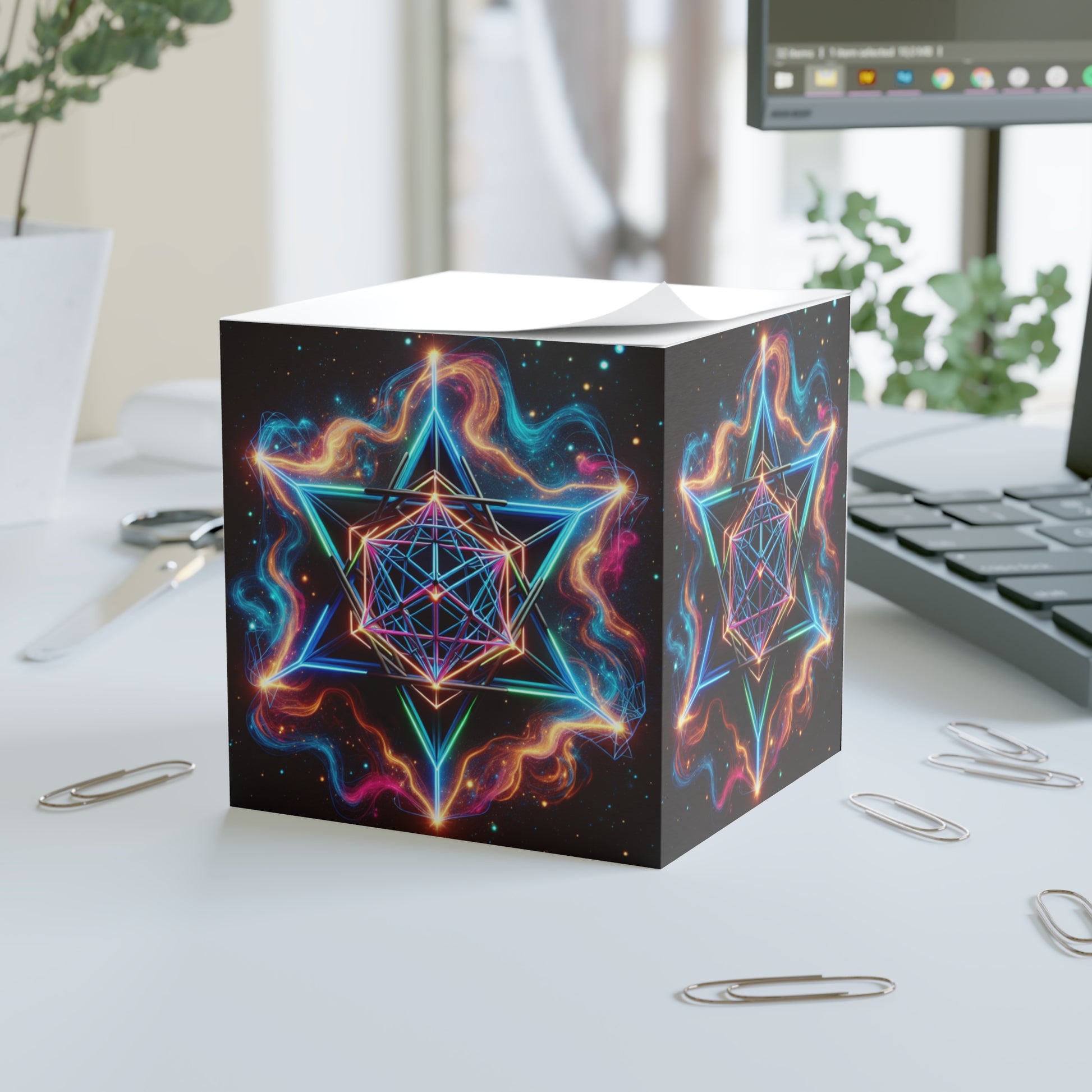 Colorful Geometric Note Cube - Desk Organizer, Office Gift, Study Supplies, Artistic Sticky Notes, Mindfulness Decor