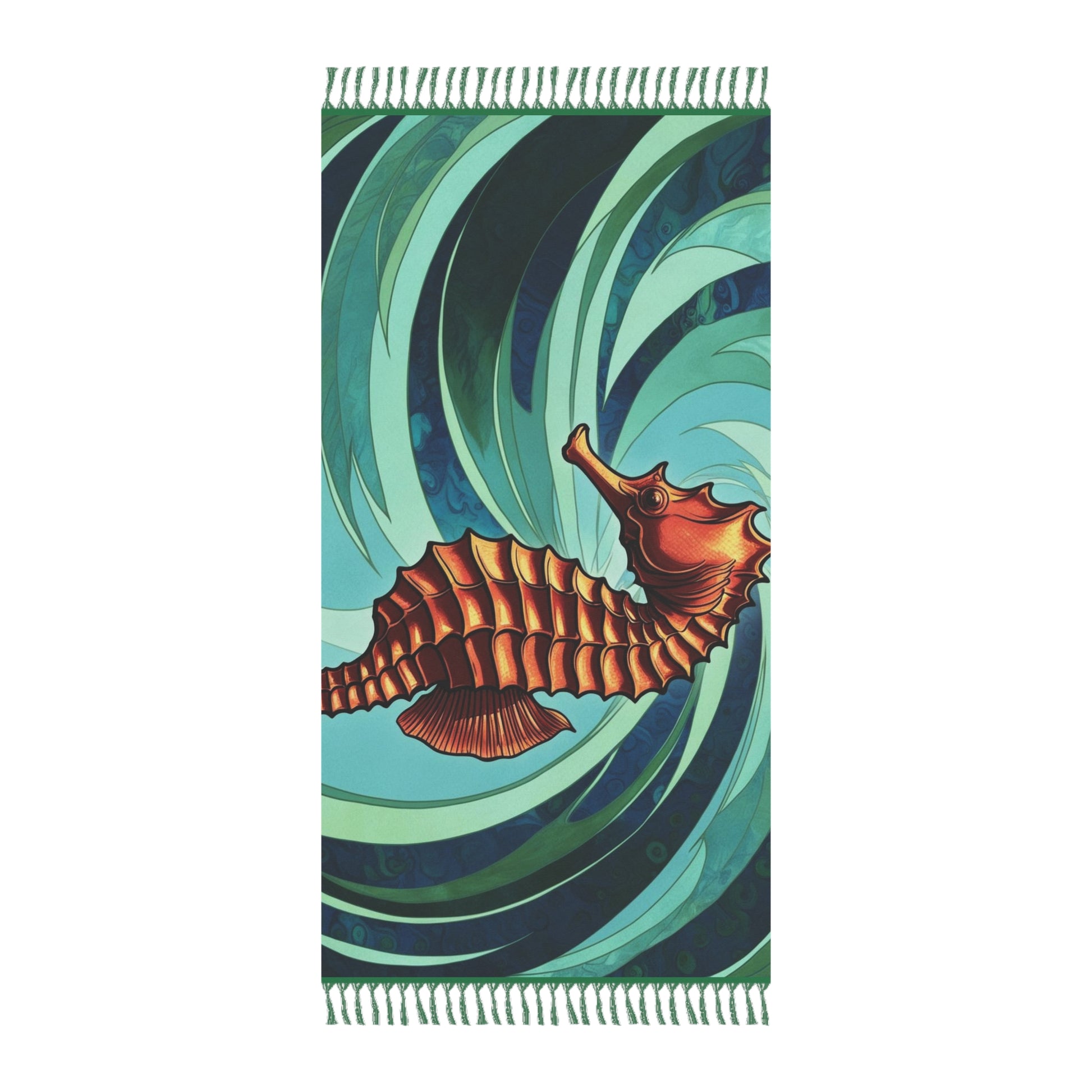 Boho Beach Towel with Seahorse Design, Bohemian Tanning Cloth, Summer Beach Accessory, Vibrant Poolside Towel, Nautical Gift Idea