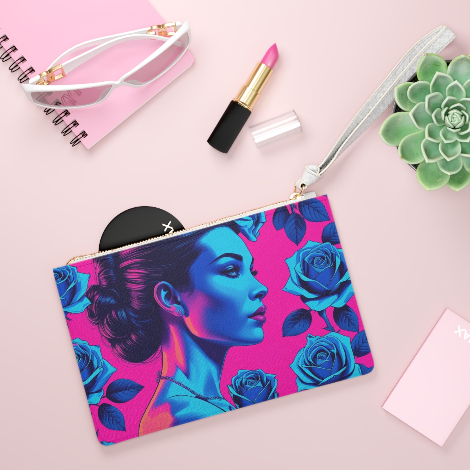 Vibrant Floral Clutch Bag, Stylish Pouch for Nights Out, Gift for Her, Art-Inspired Fashion Accessory, Makeup Organizer, Travel Essentials