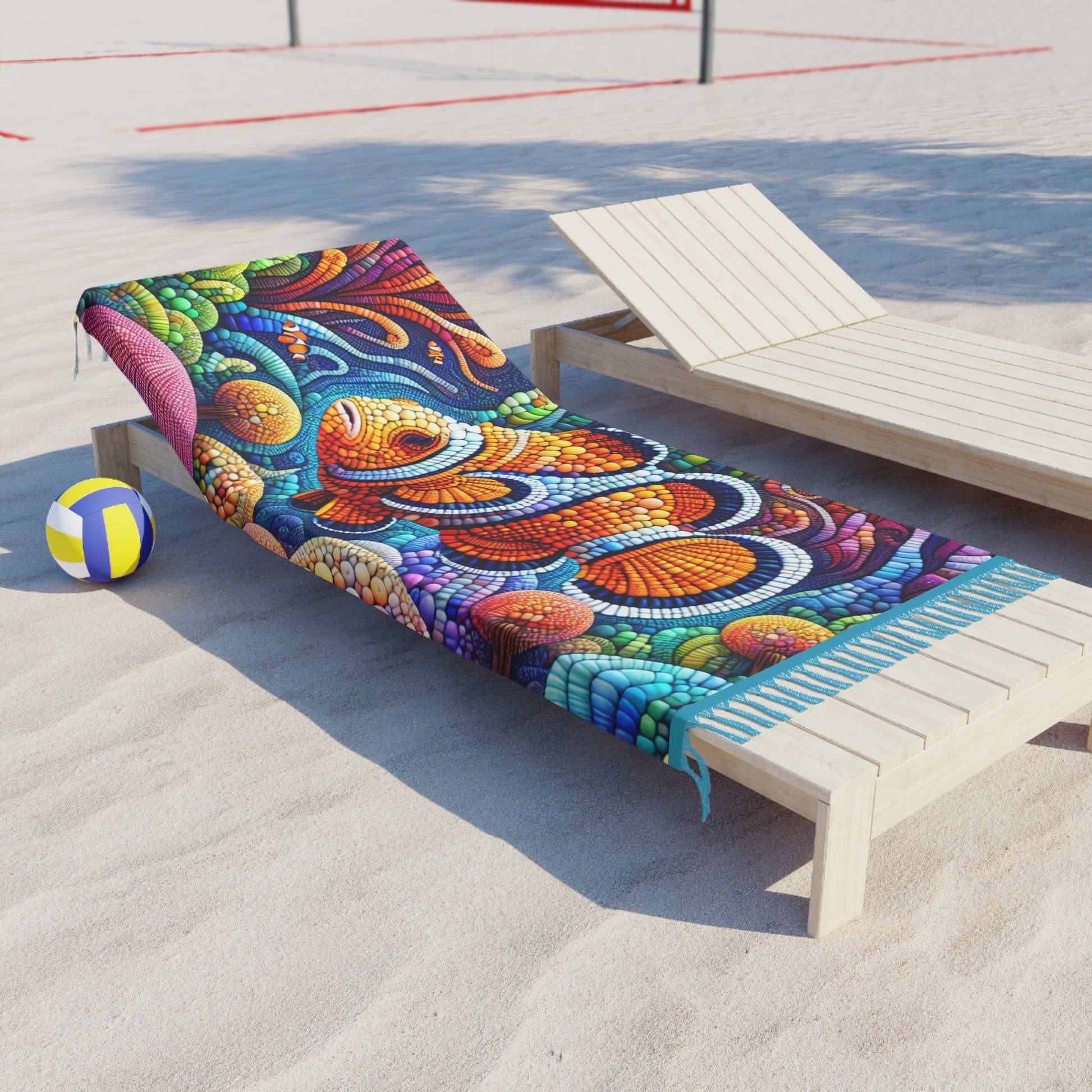 Bohemian Beach Towel - Colorful Mosaic Clown Fish Design, Perfect for Summer Days, Beach Trips, Poolside Relaxation, Gift for Beach Lovers