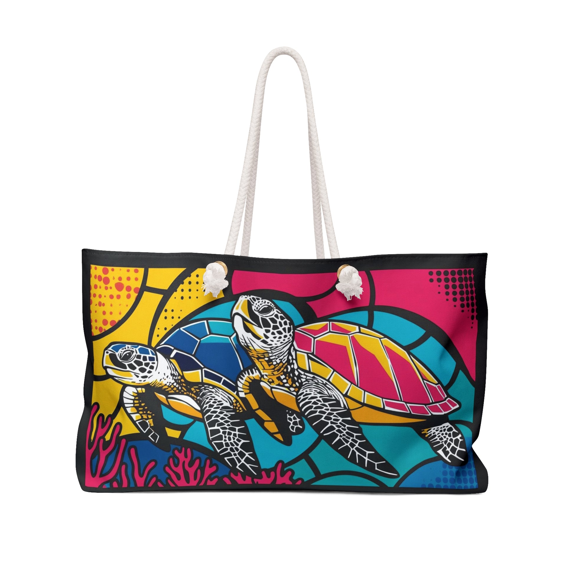 Sea Turtle Pop Art Weekender Bag, Beach Travel Tote, Overnight Carryall, Vacation Shoulder Bag, Tropical Getaway Purse