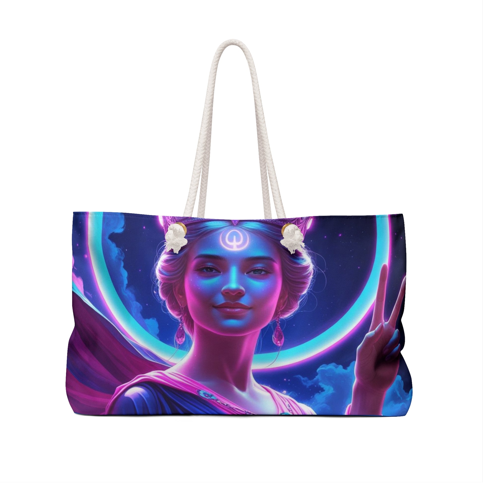 Celestial Goddess Weekender Bag, Boho Travel Tote, Astrology Weekend Bag, Cosmic Beach Bag, Lunar Retreat Essentials