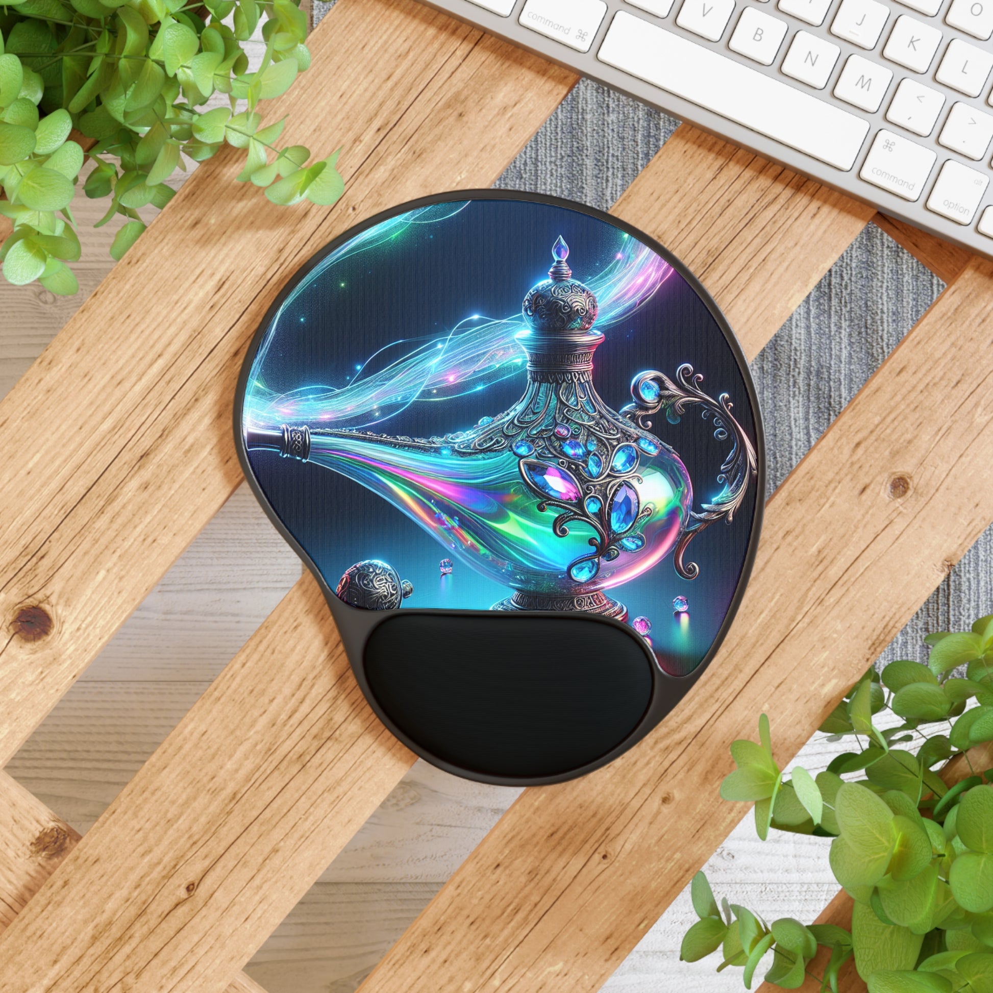 Astounding Mouse Pad with Wrist Rest - Magical Genie Lamp Design, Ergonomic Gift for Home Office, Workstation Decor, Computer Accessory