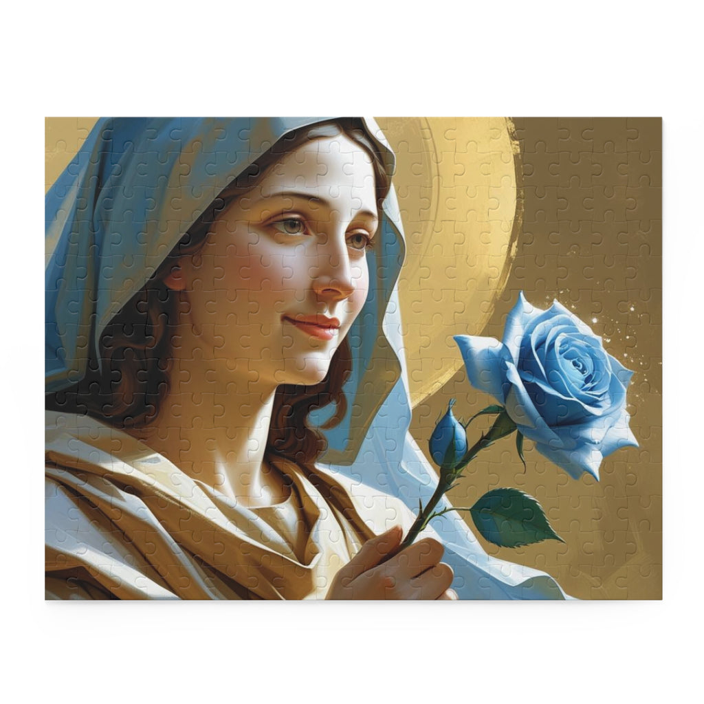 Serene Divine Mary & Her Blue Rose Puzzle (120, 252, 500-Piece) | Religious art, Gift for believers, Home decor, Family activity, Inspirational puzzle