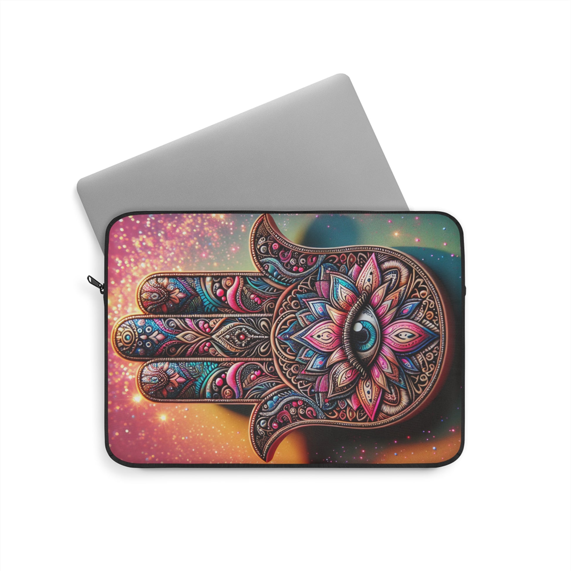 Boho Chic Laptop Sleeve with Hamsa hand Design, Laptop Case, Tech Organizer, Gift for Students, Office Decor, Stylish Protection