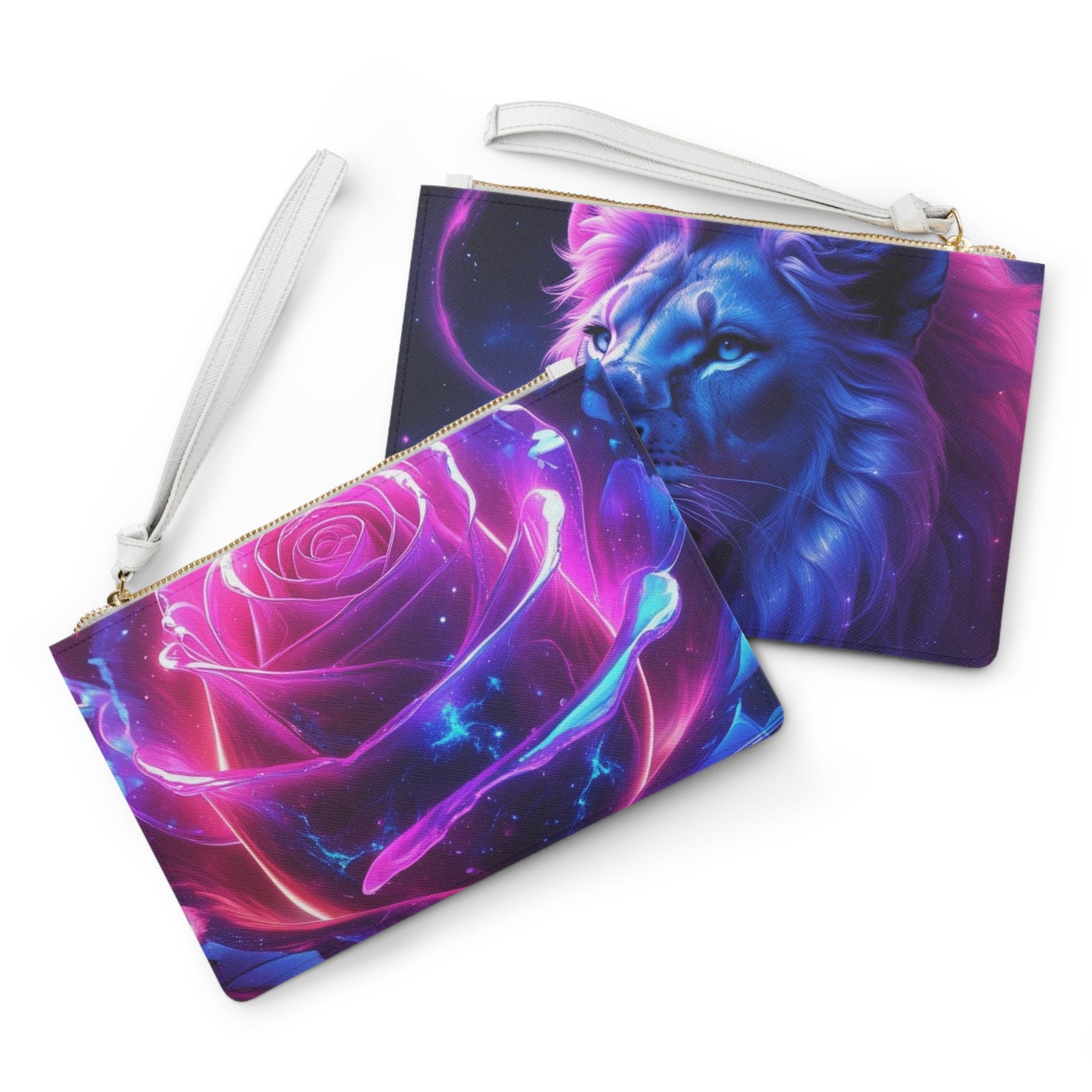 Cosmic Art Clutch Bag - Magical Rose & Lion Designs, Festival Accessory, Gift for Her, Evening Purse, Dreamy Vibes, Boho Style