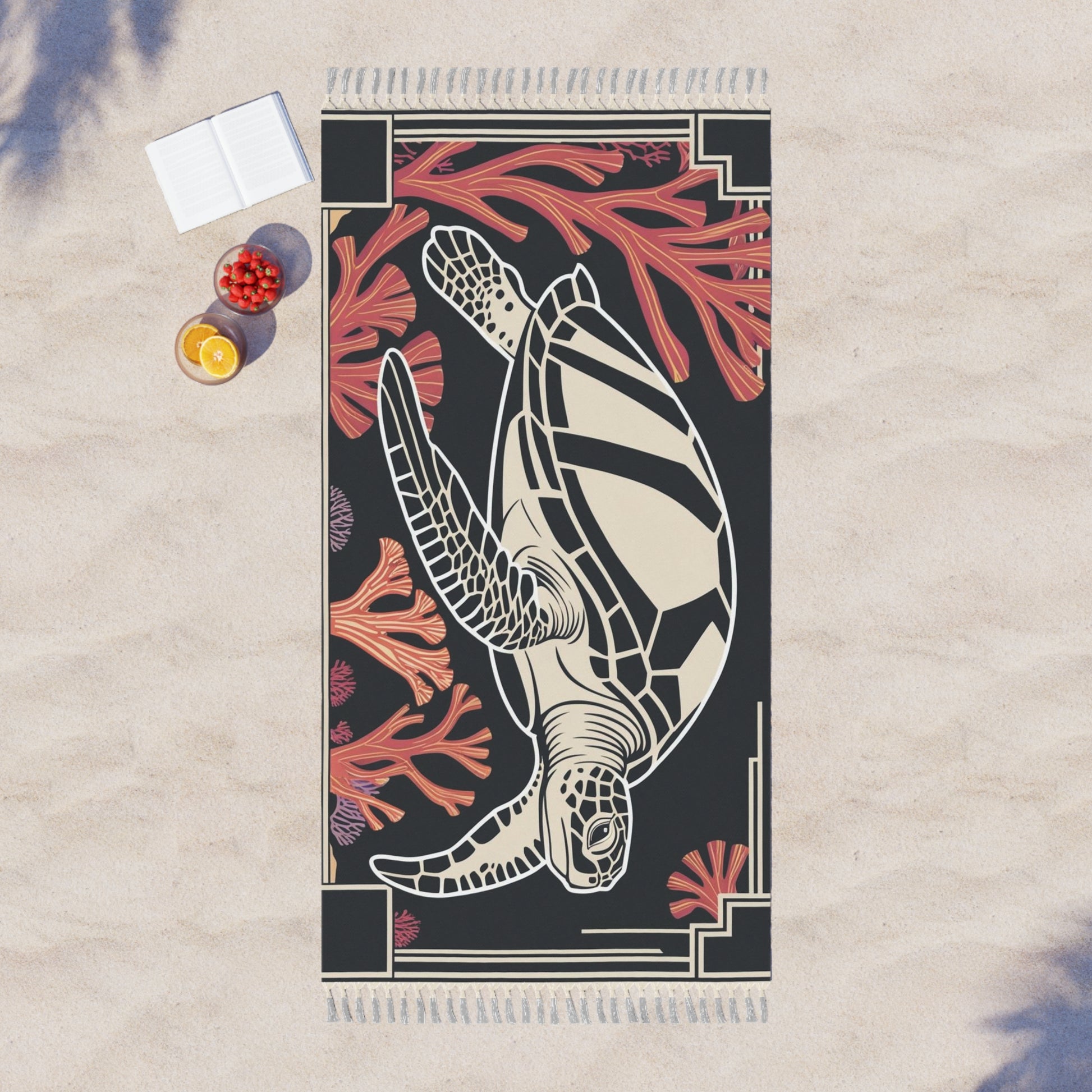 Boho Beach Towel, Coastal Decor, Turtle Print Beach Blanket, Picnic Towel, Summer Gift, Bohemian Style