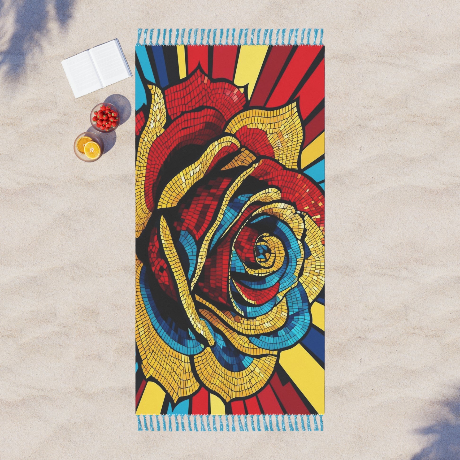 Boho Rose Beach Blanket | Colorful Bohemian Throw for Summer, Travel, Picnic, Festival, Beach Days
