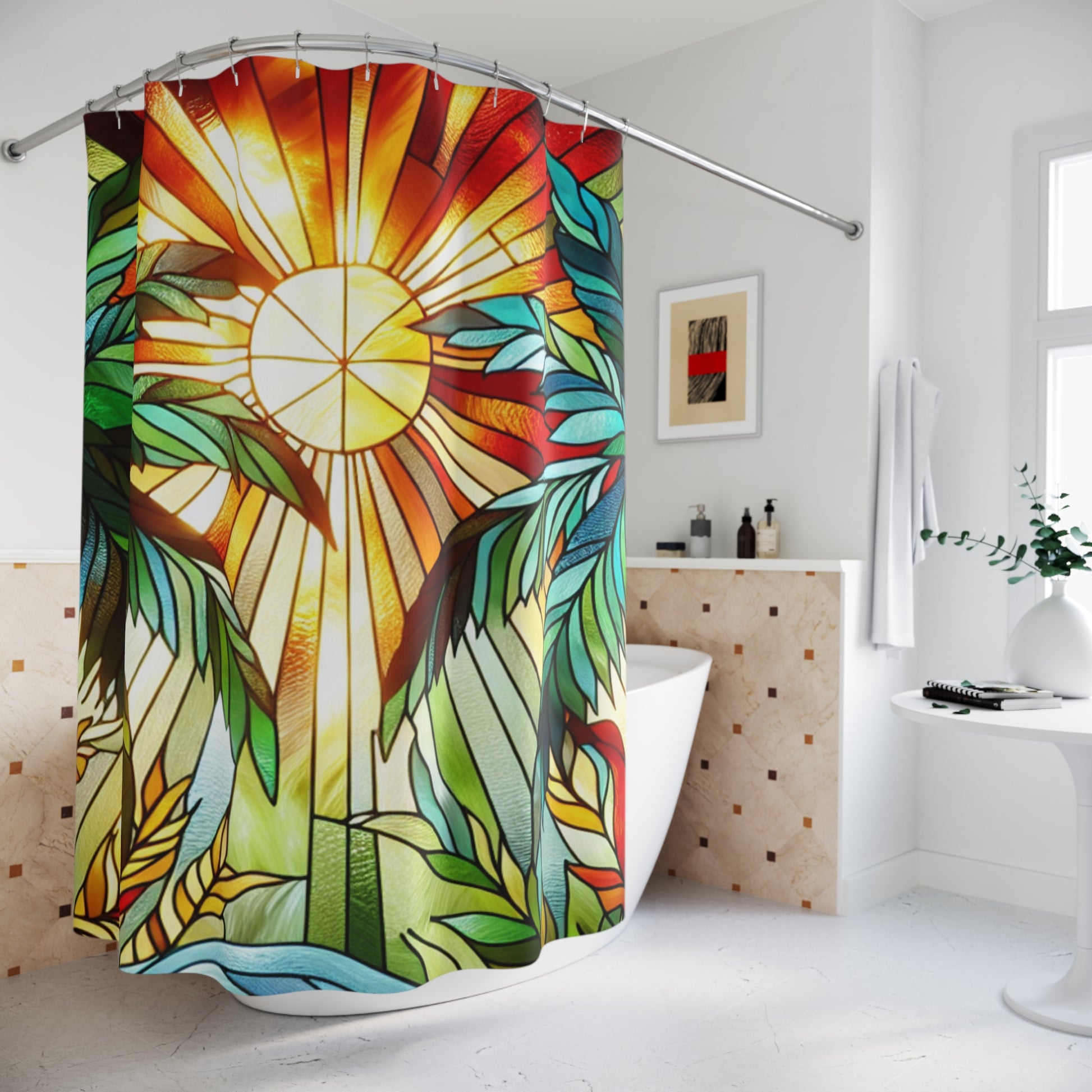 Tropical Sunset Shower Curtain | Bohemian Bathroom Decor, Colorful Home Accessory, Beach Themed Gift, Summer Vibes, Tropical Design