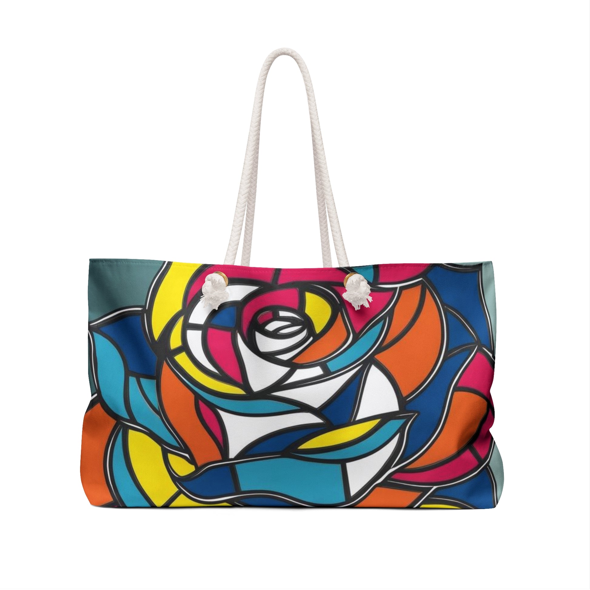 Colorful Rose Weekender Bag | Travel Tote | Floral Beach Bag | Gift for Her | Stylish Gym Bag | Stained Glass Design