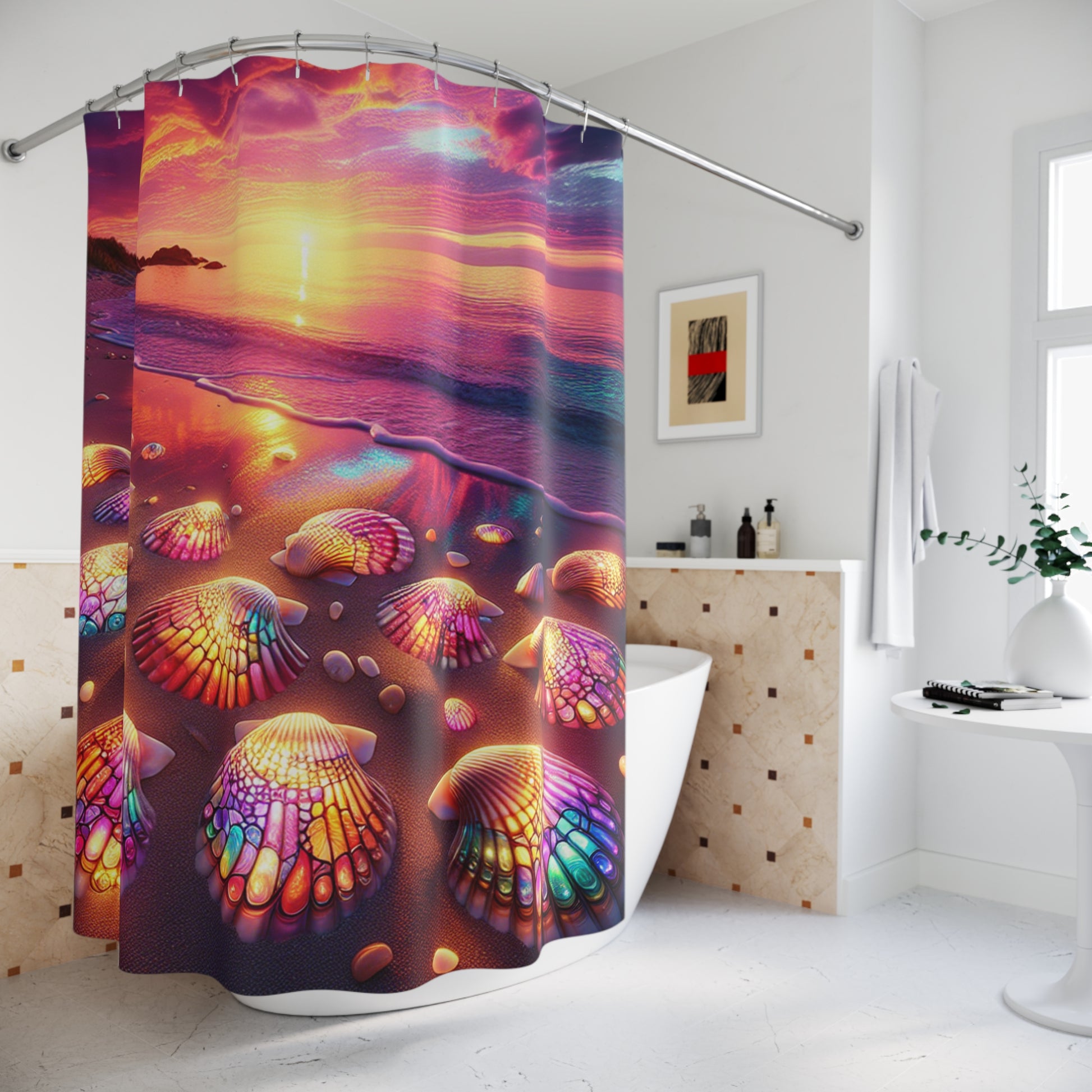 Colorful Beach Sunset Shower Curtain, Nautical Bathroom Decor, Coastal Living, Ocean Themes, Gift for Beach Lovers, Home Accessories