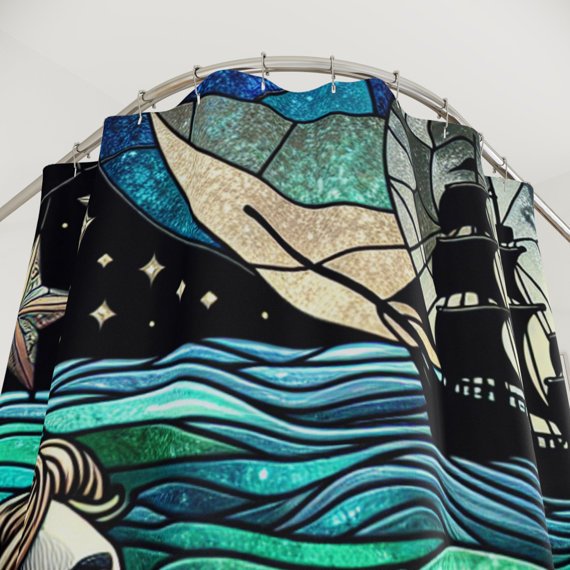 Shower Curtains, Unique Stained-glass Mermaid themed Shower Curtain, Unique Gift for Her