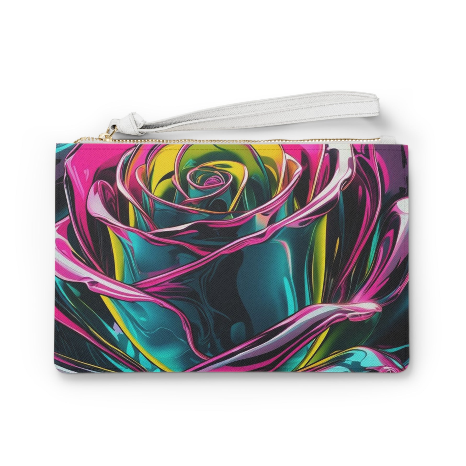 Chic Floral Clutch Bag, Colorful Rose Pouch, Unique Makeup Bag, Stylish Wristlet, Versatile Evening Purse, Gift for Her