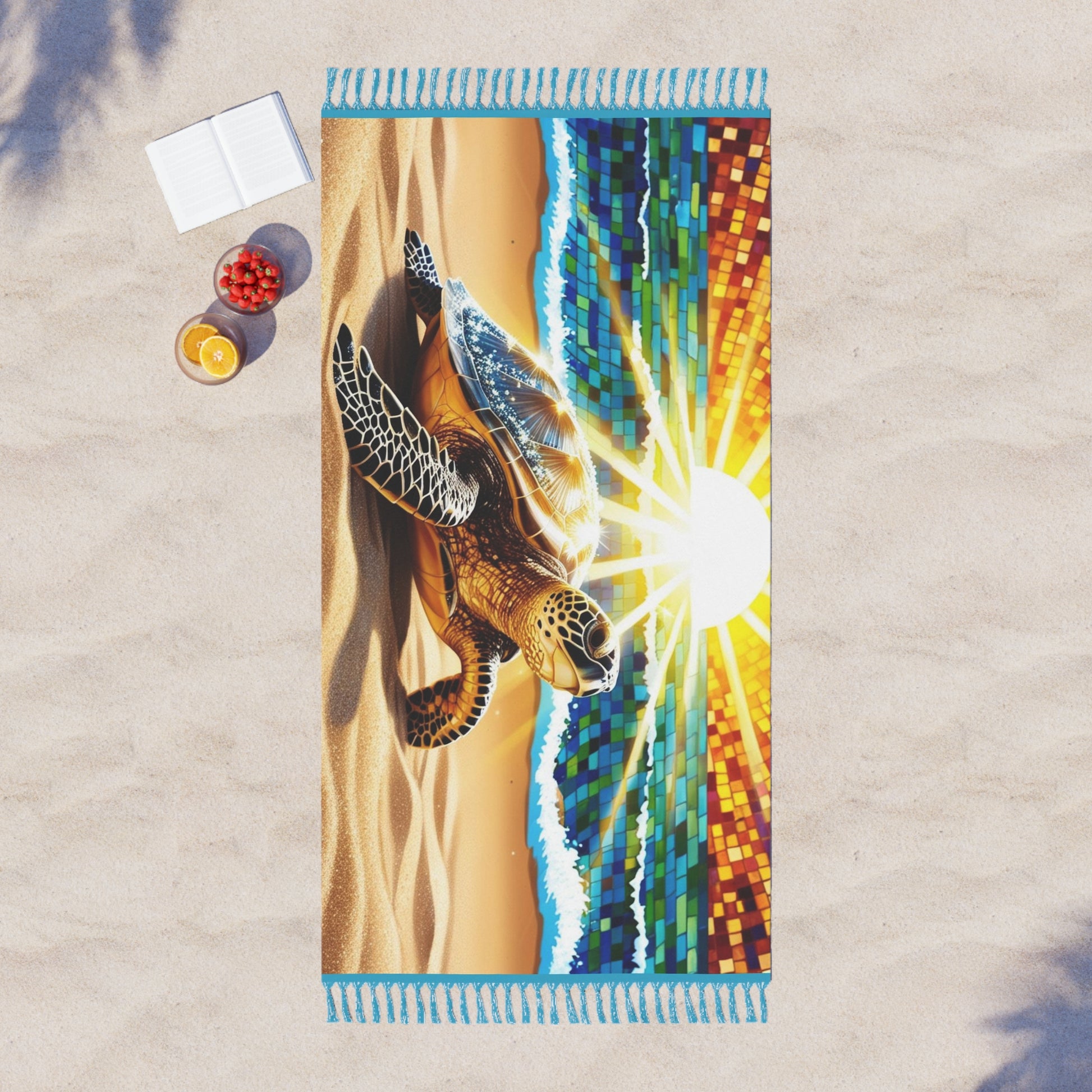 Boho Beach Towel with Turtle Design, Perfect for Summer, Gifts for Beach Lovers, Poolside Relaxation, Vacation Essentials