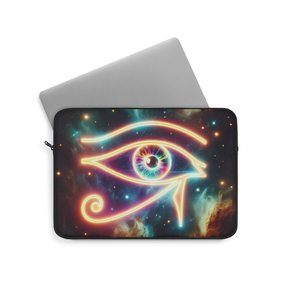 Cosmic Eye of Horus Laptop Sleeve, Vibrant Design for Tech Lovers, Gift for Students, Boho Chic Style, Festival and Everyday Use