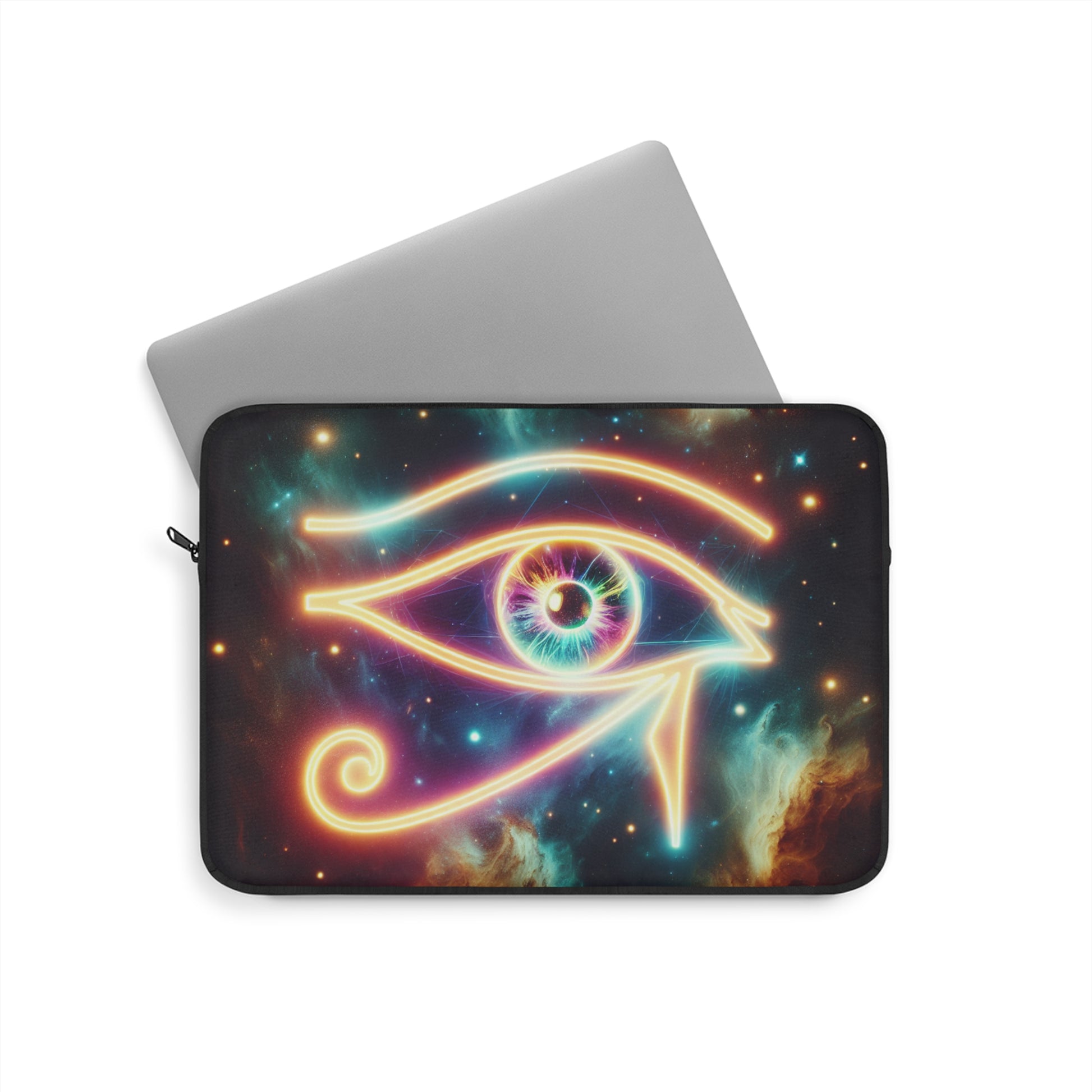 Cosmic Eye of Horus Laptop Sleeve, Vibrant Design for Tech Lovers, Gift for Students, Boho Chic Style, Festival and Everyday Use