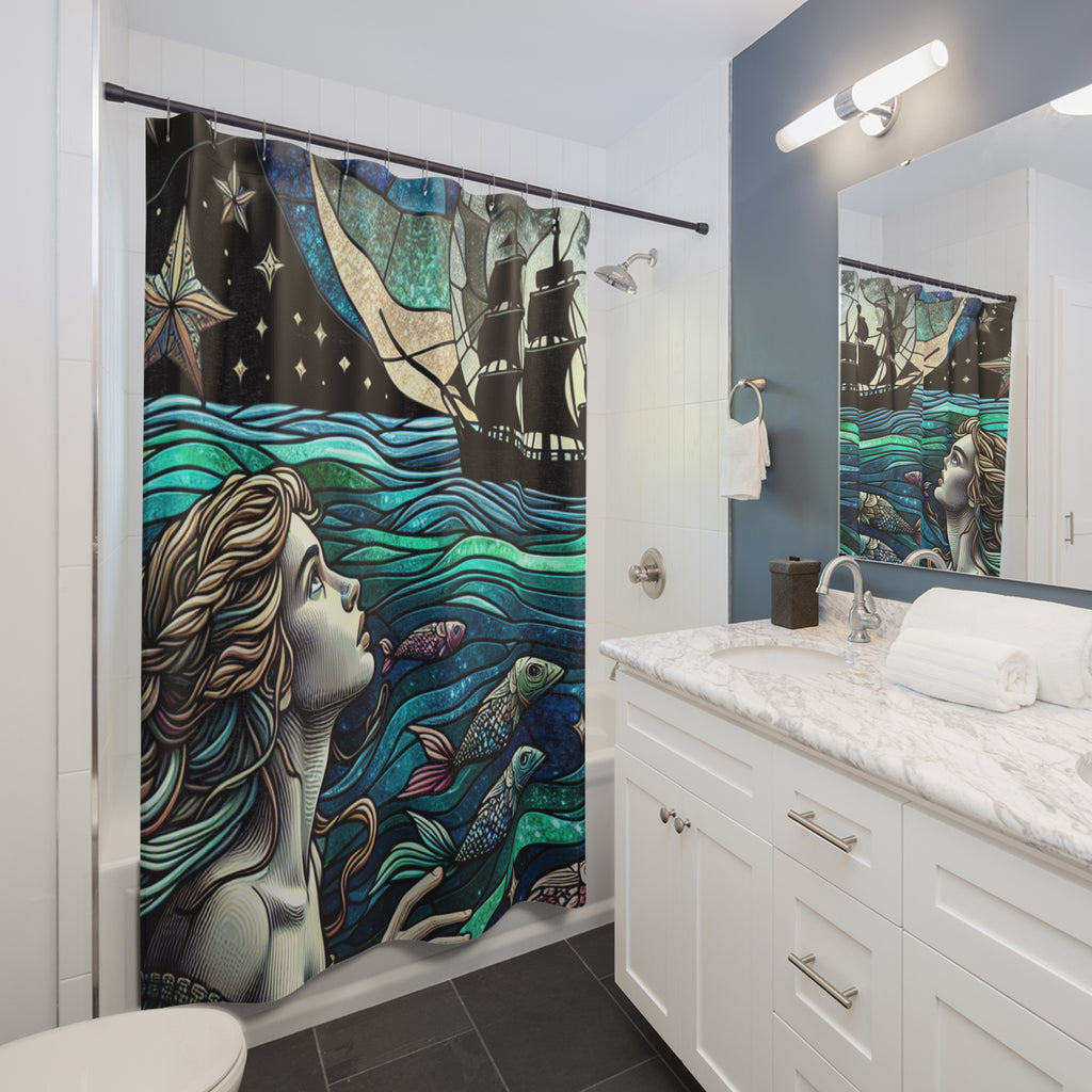 Shower Curtains, Unique Stained-glass Mermaid themed Shower Curtain, Unique Gift for Her