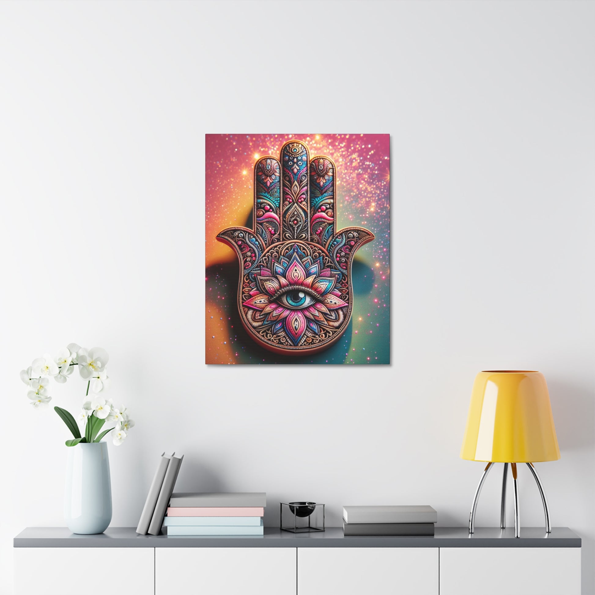 Bohemian Hand of Fatima Canvas Art, Wall Decor, Meditation Gift, Spiritual Home Decor, Colorful Mandala Art