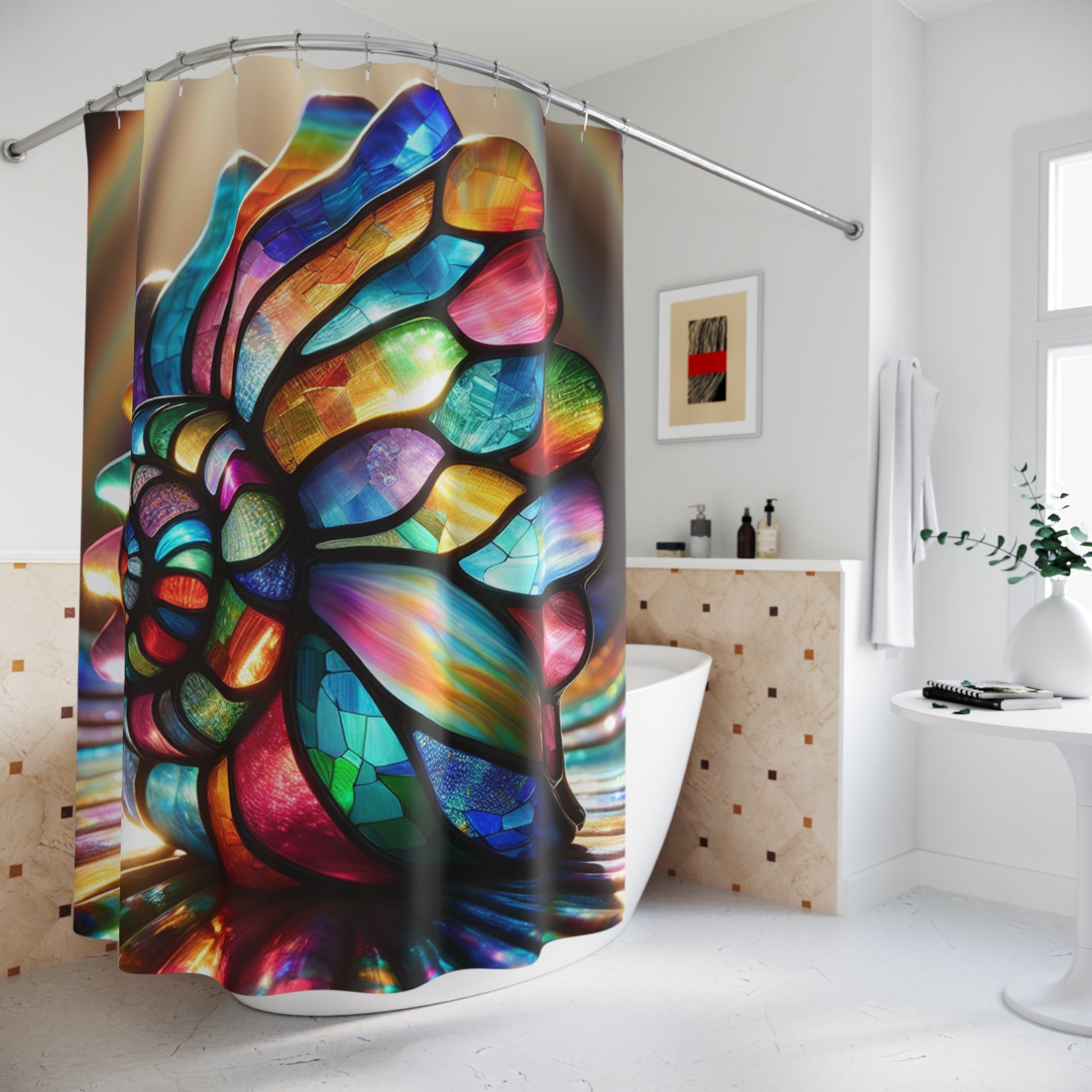 Vibrant Stained Glass Shower Curtain, Colorful Nautilus Design for Bathroom Decor, Boho Home Accent, Gift for Art Lovers, Unique [...]