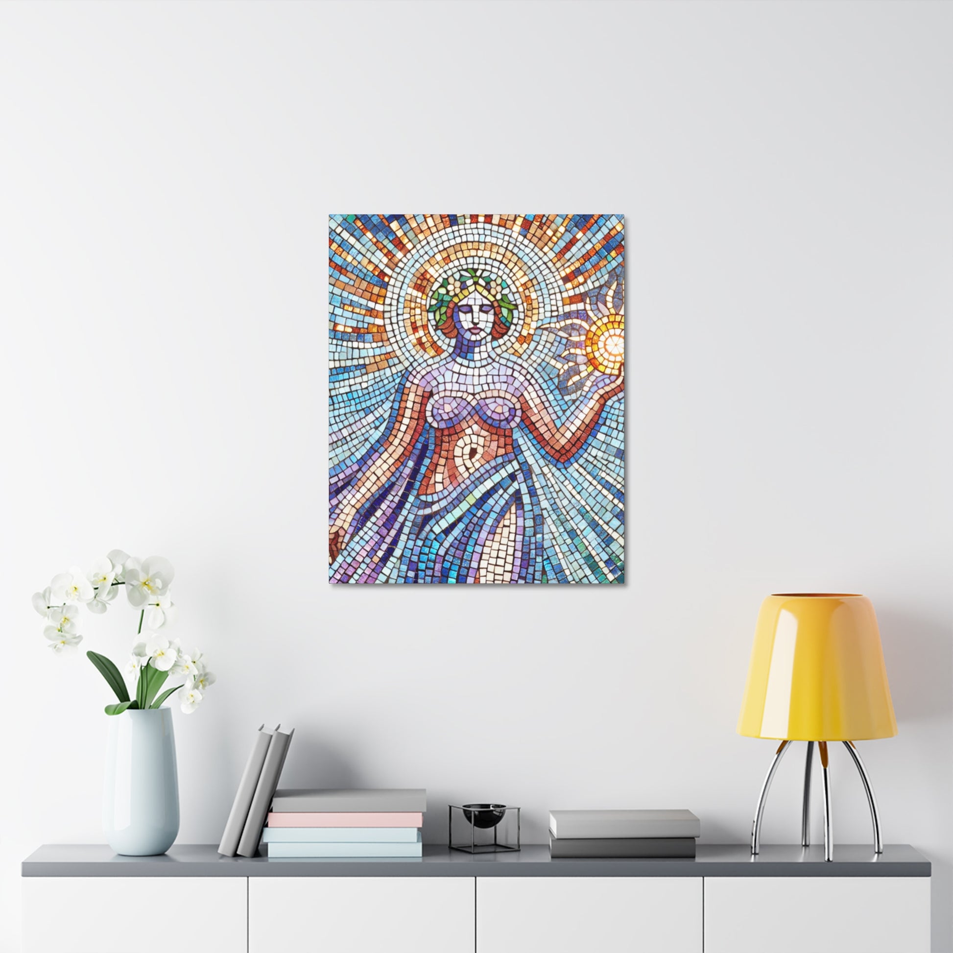 Mosaic Art Canvas Print, Vibrant Wall Decor, Divine Feminine Goddess Illustration, Unique Home Aesthetic, Gift for Art Lovers