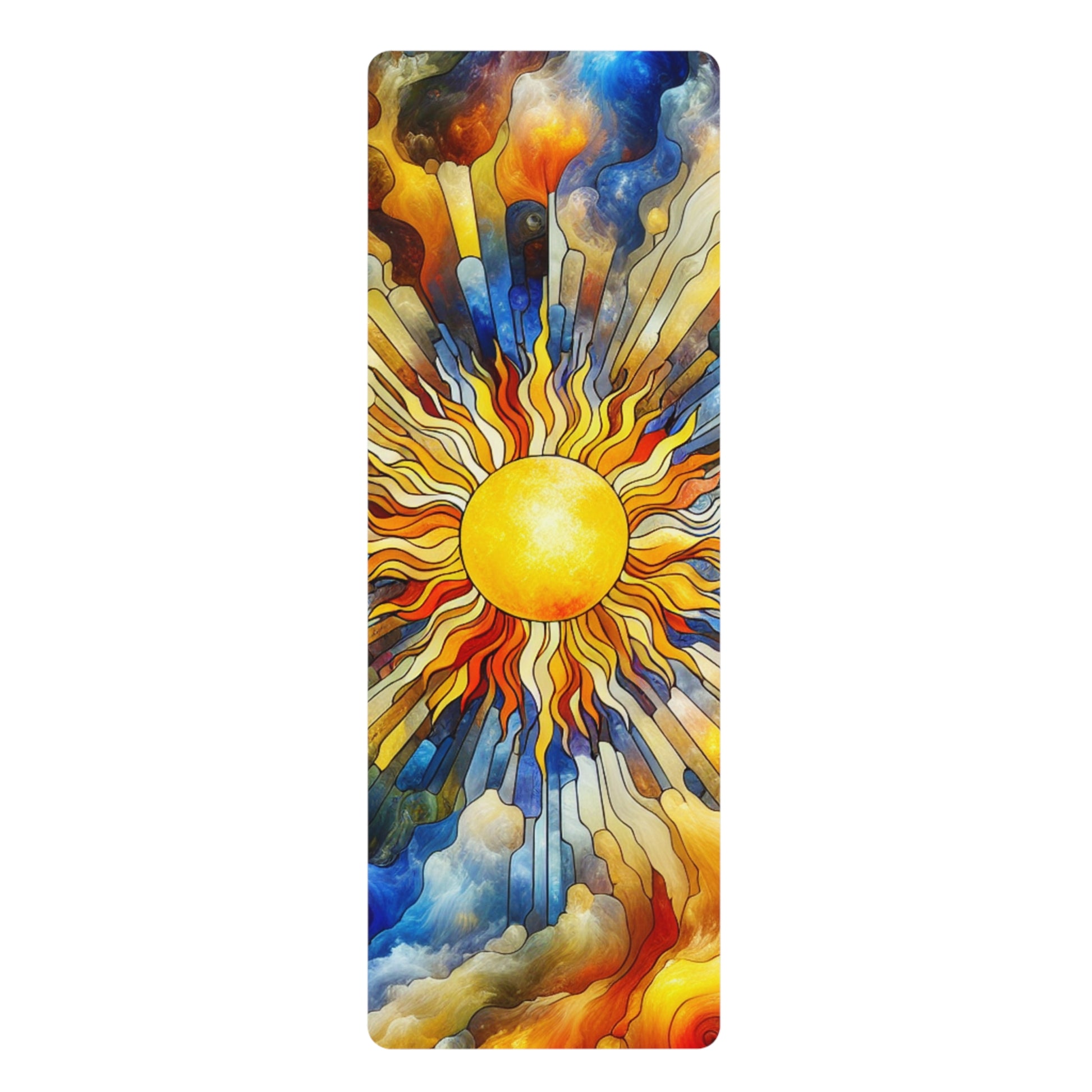 Vibrant Sun Design Rubber Yoga Mat, Meditation Mat, Eco-Friendly Fitness Mat, Exercise Mat for Yoga Enthusiasts, Gift for Wellness Lovers