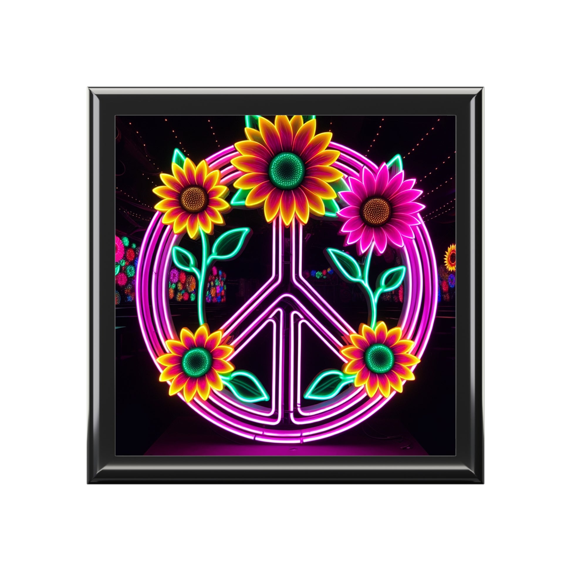 Colorful Floral Peace Sign Jewelry Box, Boho Gift, Organizer, Vintage Style, Wedding Keepsake, Home Décor