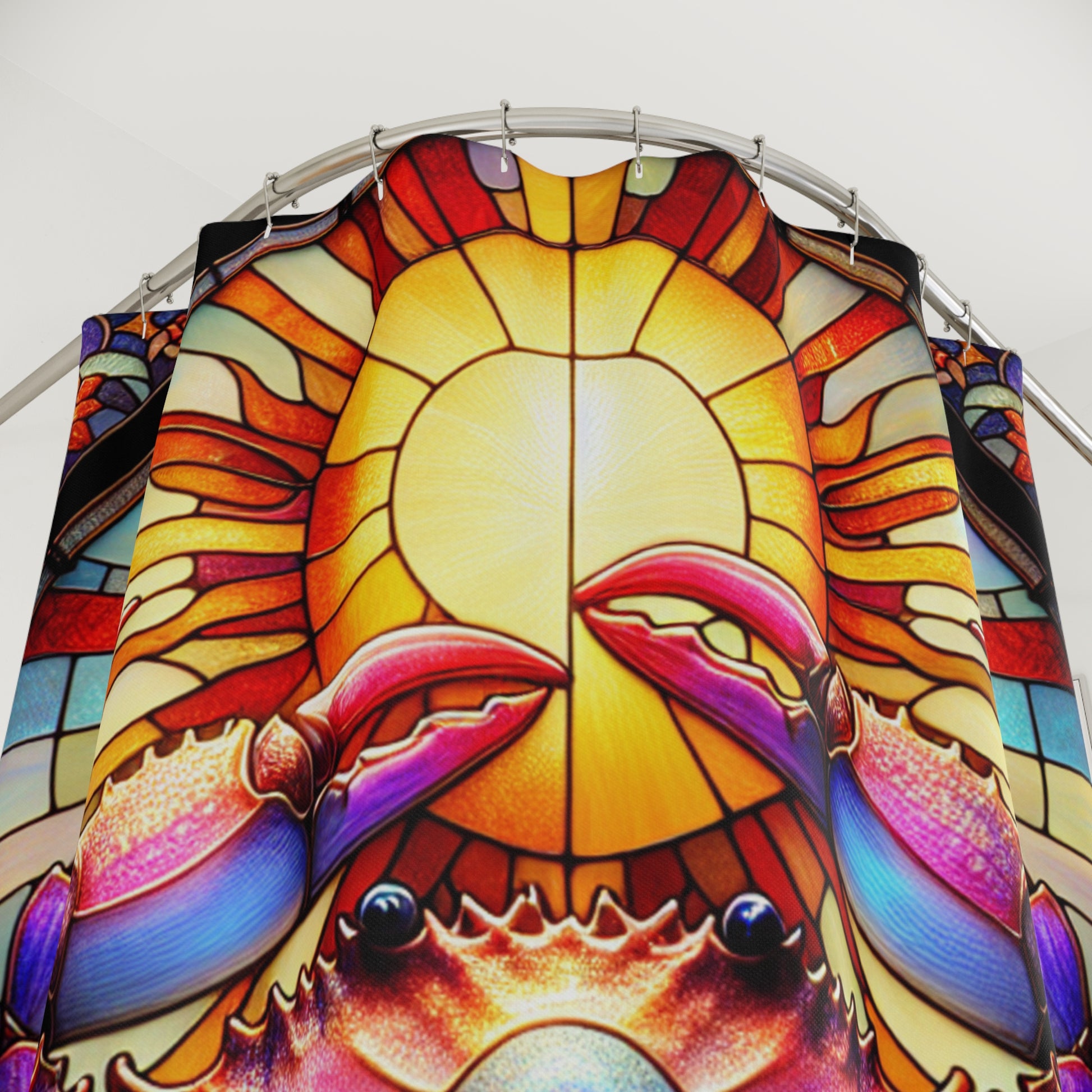 Vibrant Crab Shower Curtain, Stained Glass Bathroom Decor, Nautical Theme, Coastal Gift, Beach House Accent
