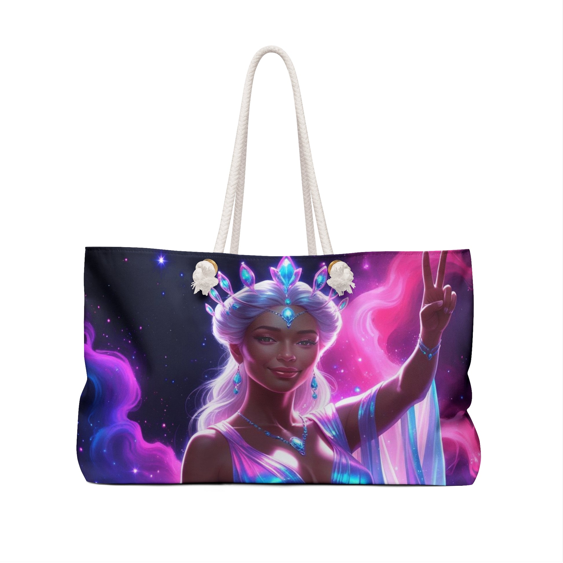 Cosmic Goddess Weekender Bag - Boho Travel Tote for Weekend Getaways, Festival Bag, Yoga, Beach Travel, Cosmic Art Bag