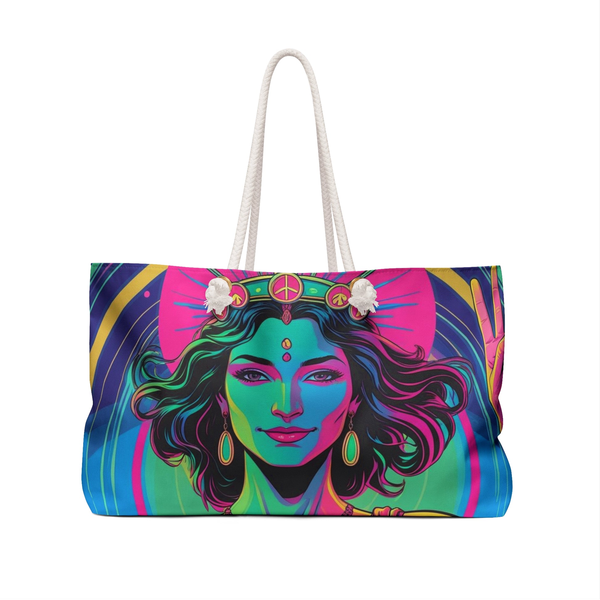 Bohemian Vibe Weekender Bag, Yoga Retreat Bag, Travel Tote, Festival Essential, Goddess Inspired, Colorful Artwork