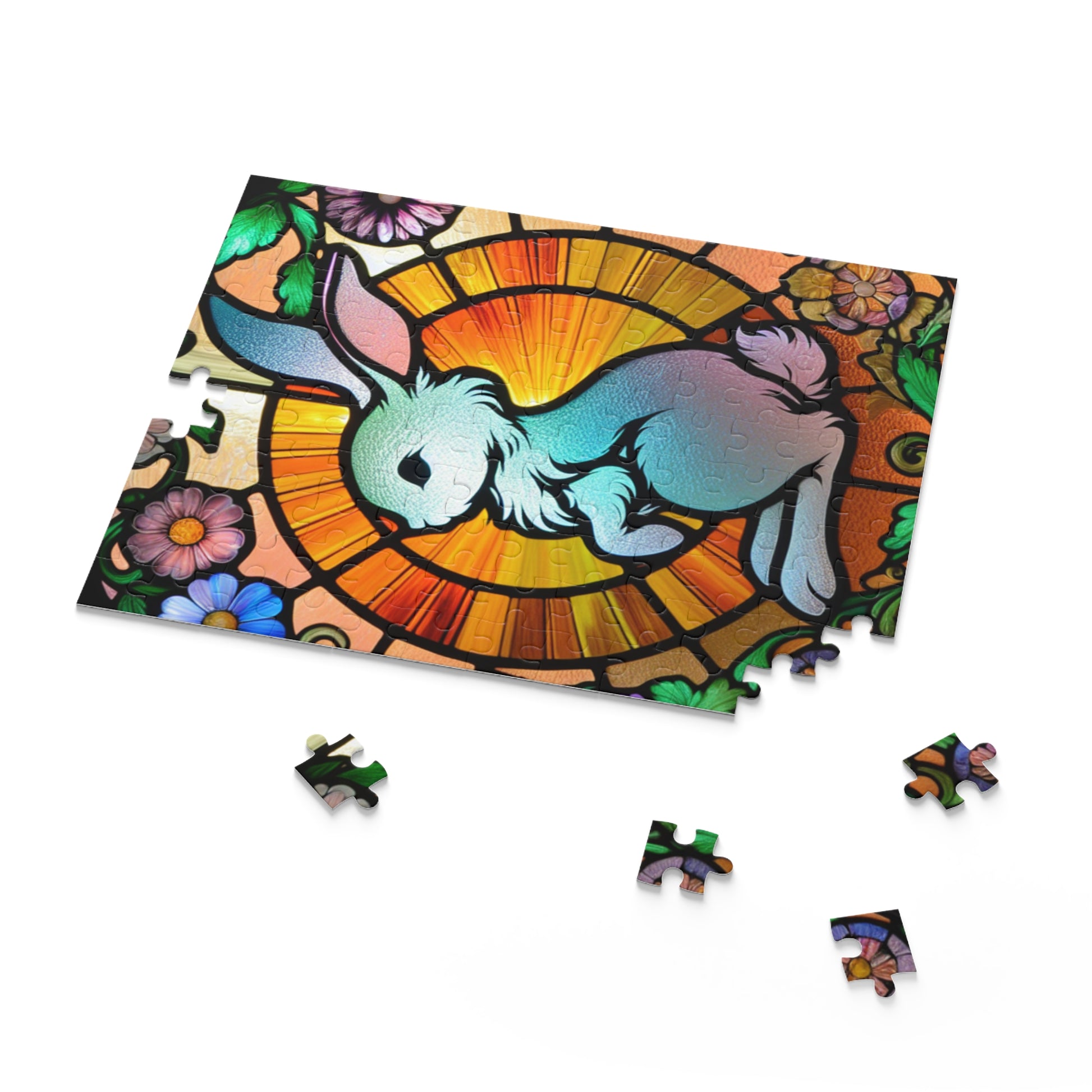 Stained Glass Bunny Puzzle - Perfect for Spring, Easter Decorations, Family Fun, Art Lovers, Unique Gift Idea