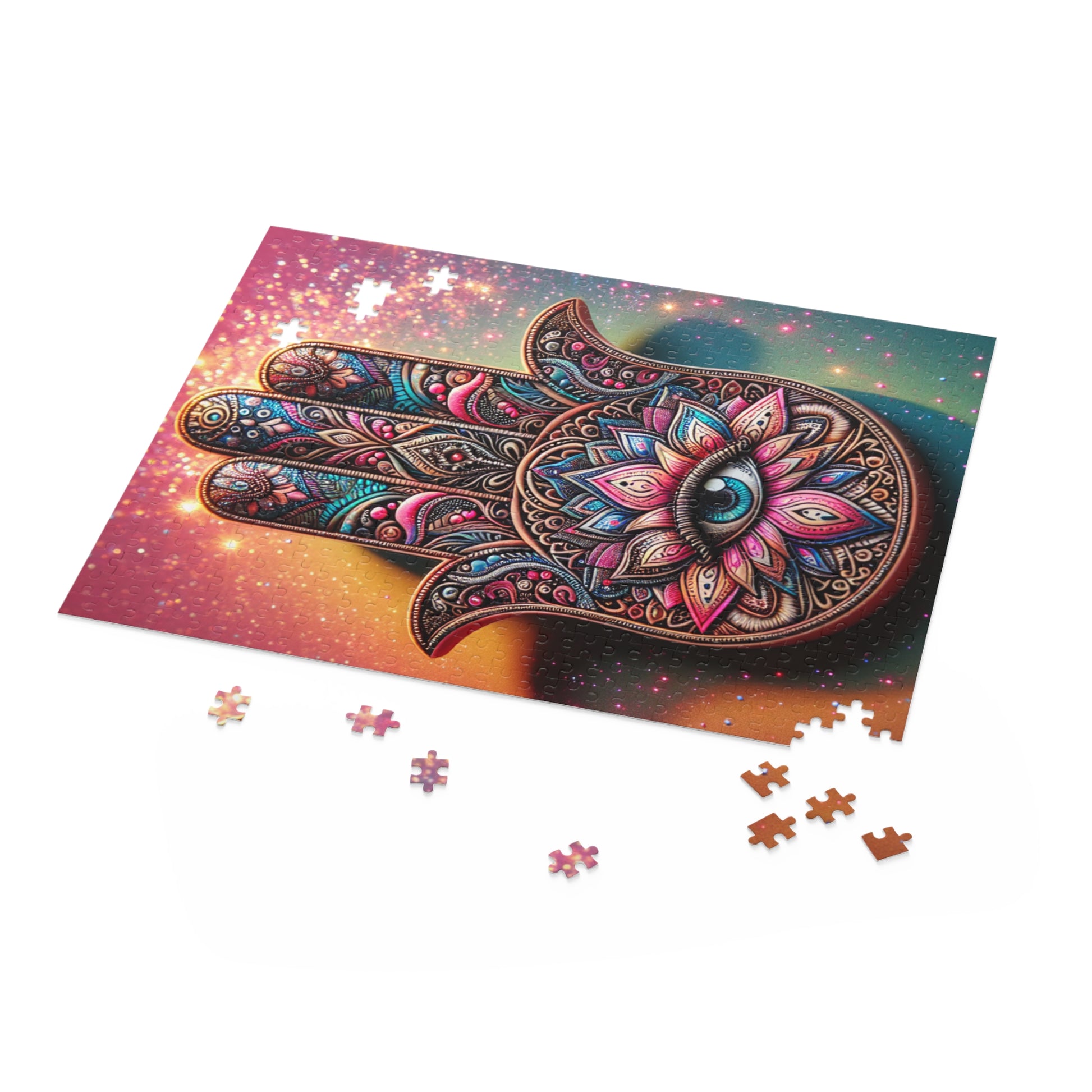 Colorful Hand Design Puzzle | Mindful Gift | Meditation Decor | Hamsa Symbol | Stress Relief Activity | Cozy Family Fun