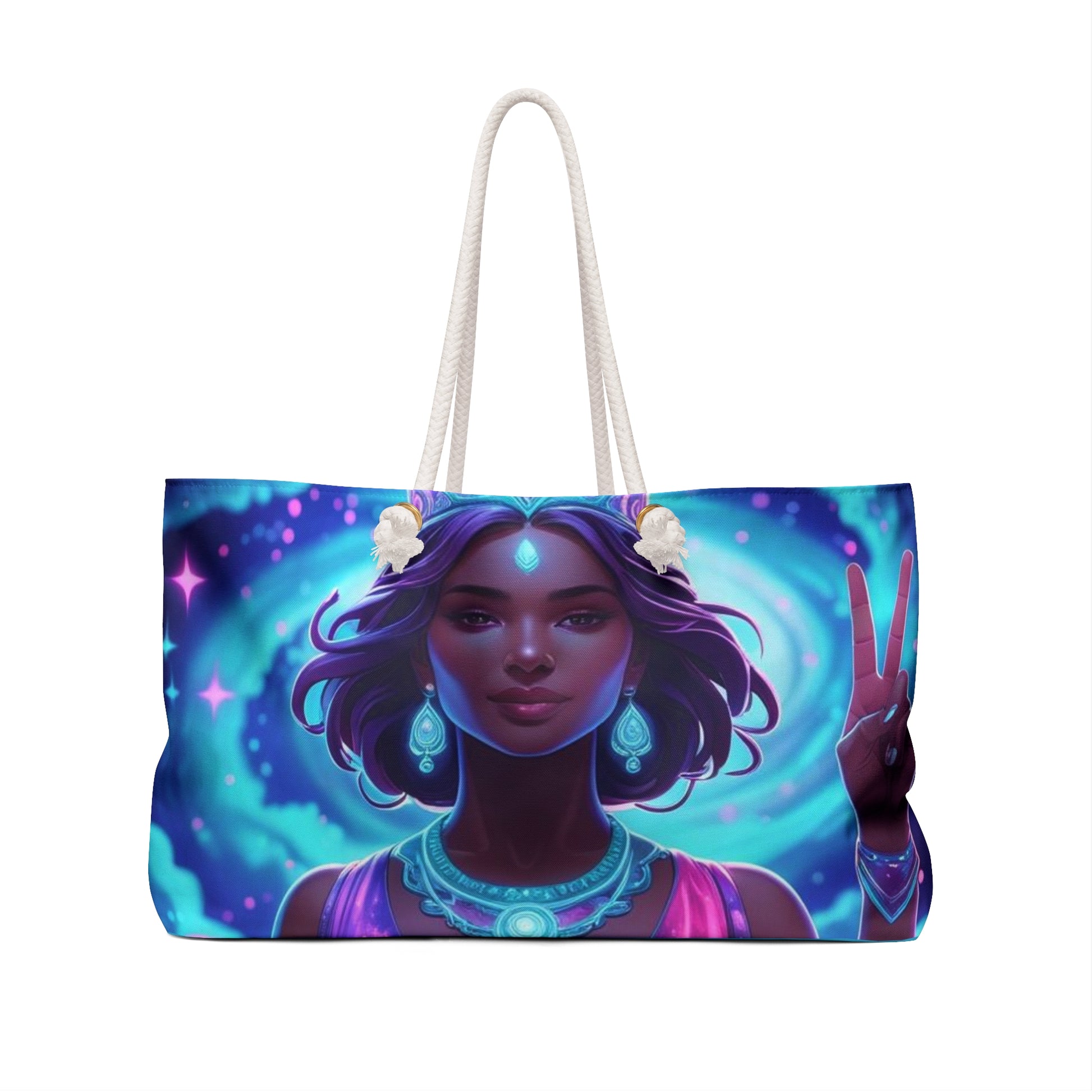 Cosmic Peace Goddess Weekender Bag, Carryall Carry-On Tote, Beach Bag, Getaway Tote, Perfect Gift for Her