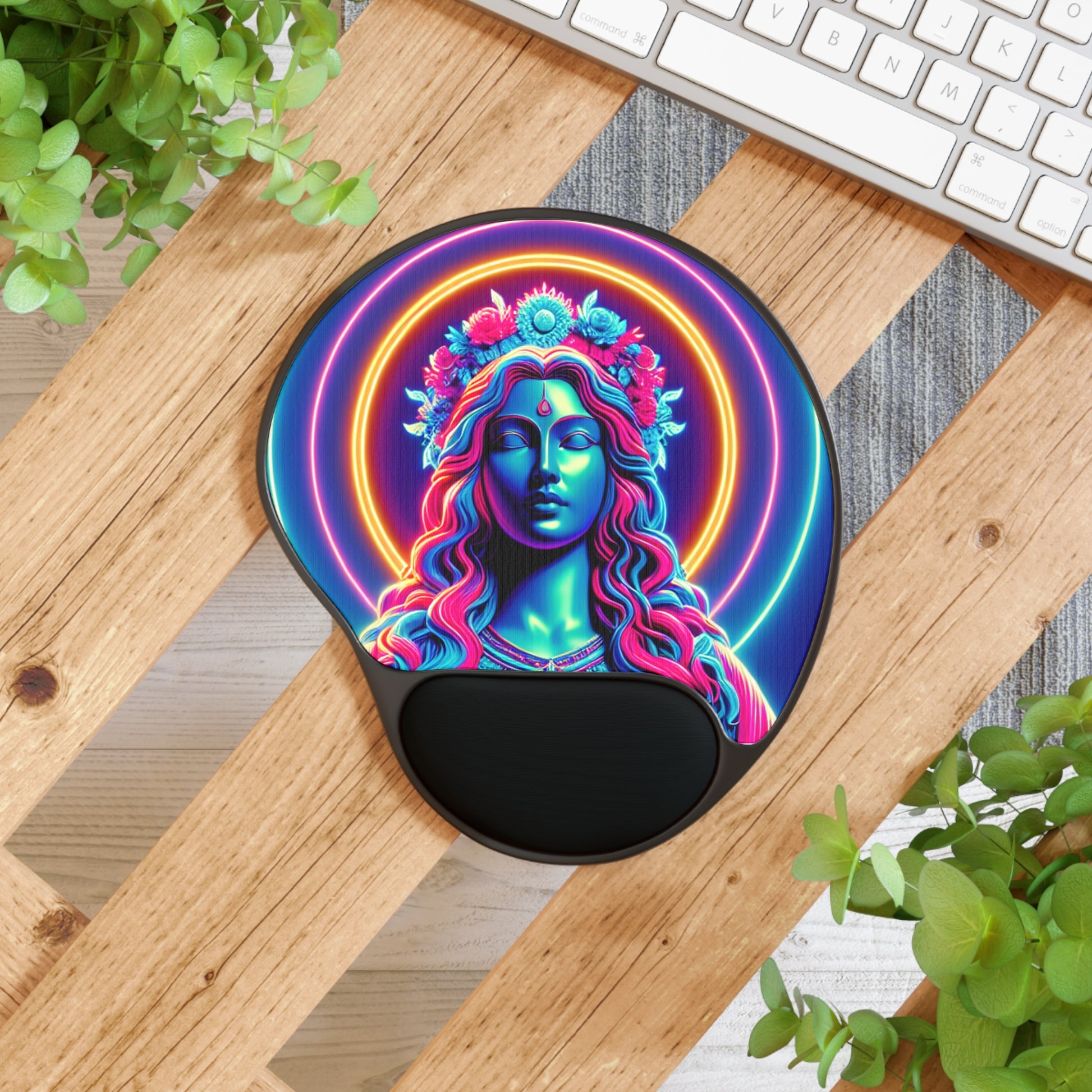 Vibrant Goddess Mouse Pad with Wrist Rest, Desk Accessory, Computer Mousepad, Boho Home Office Decor, Gift for Creatives