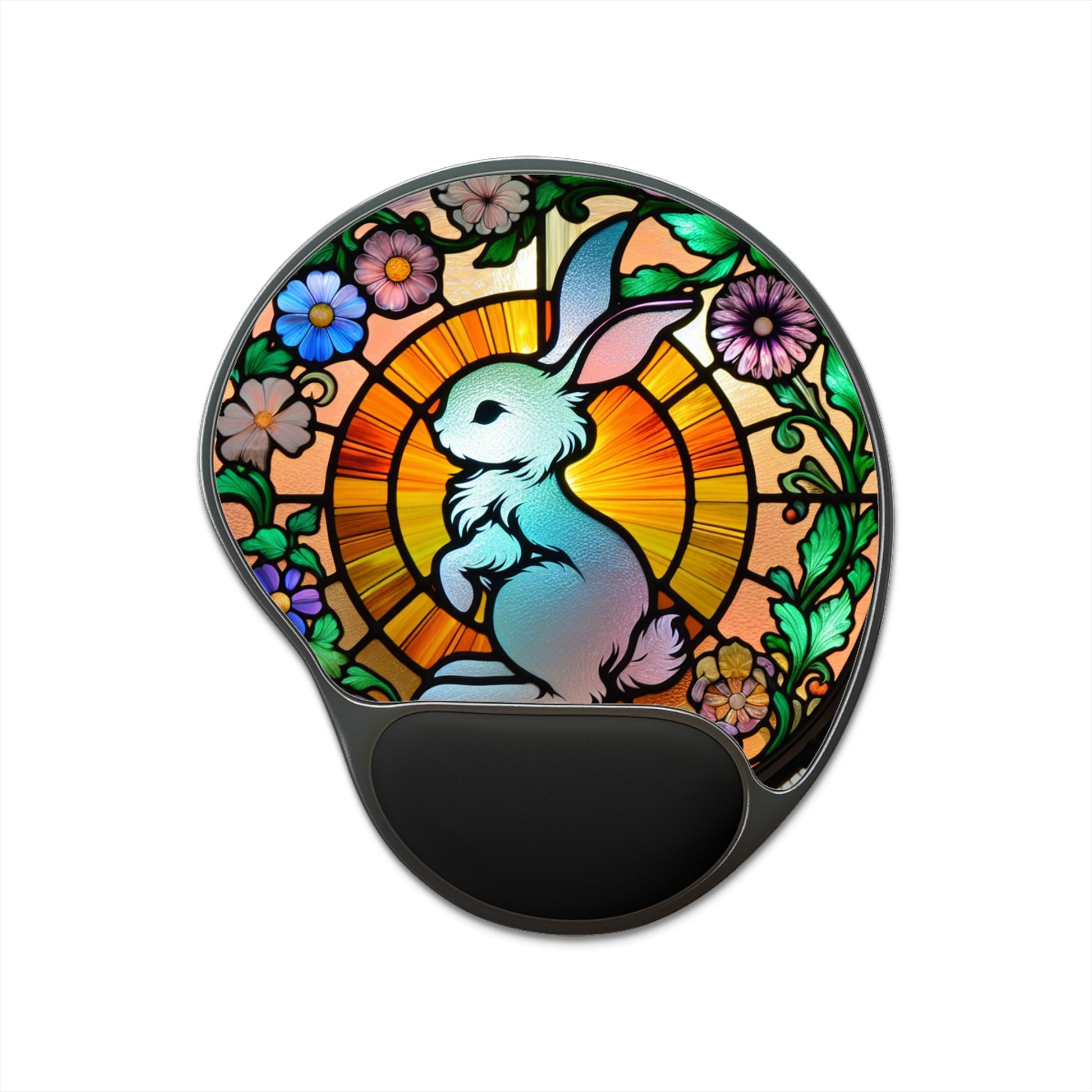 Stained Glass Bunny Mouse Pad with Wrist Rest, Cute Desk Accessory, Perfect for Easter, Gifts for Students, Home Office Decor